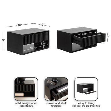 Floating Side Table Black 18x10x9 2