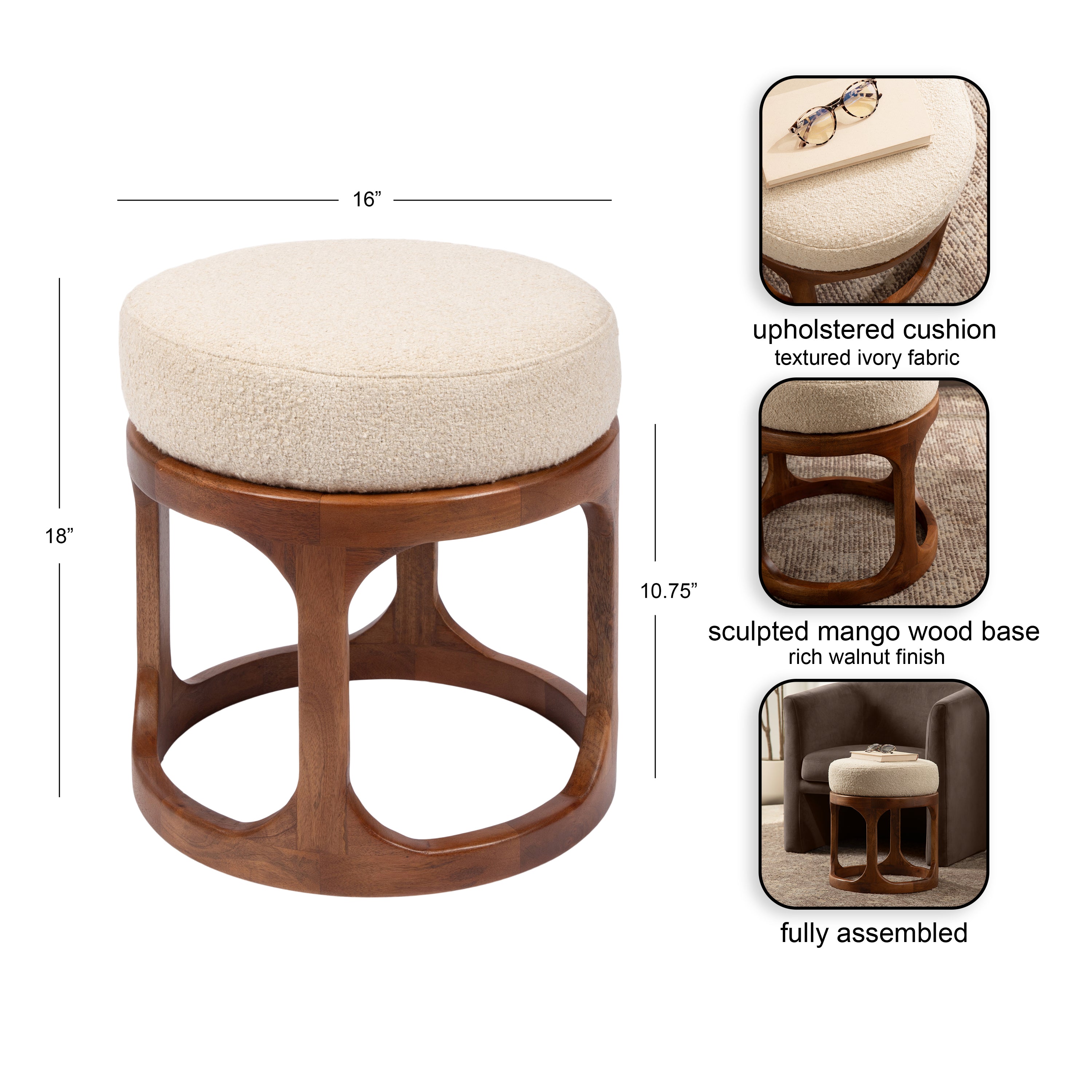 Standard Ottoman Walnut Brown 16x16x18 2