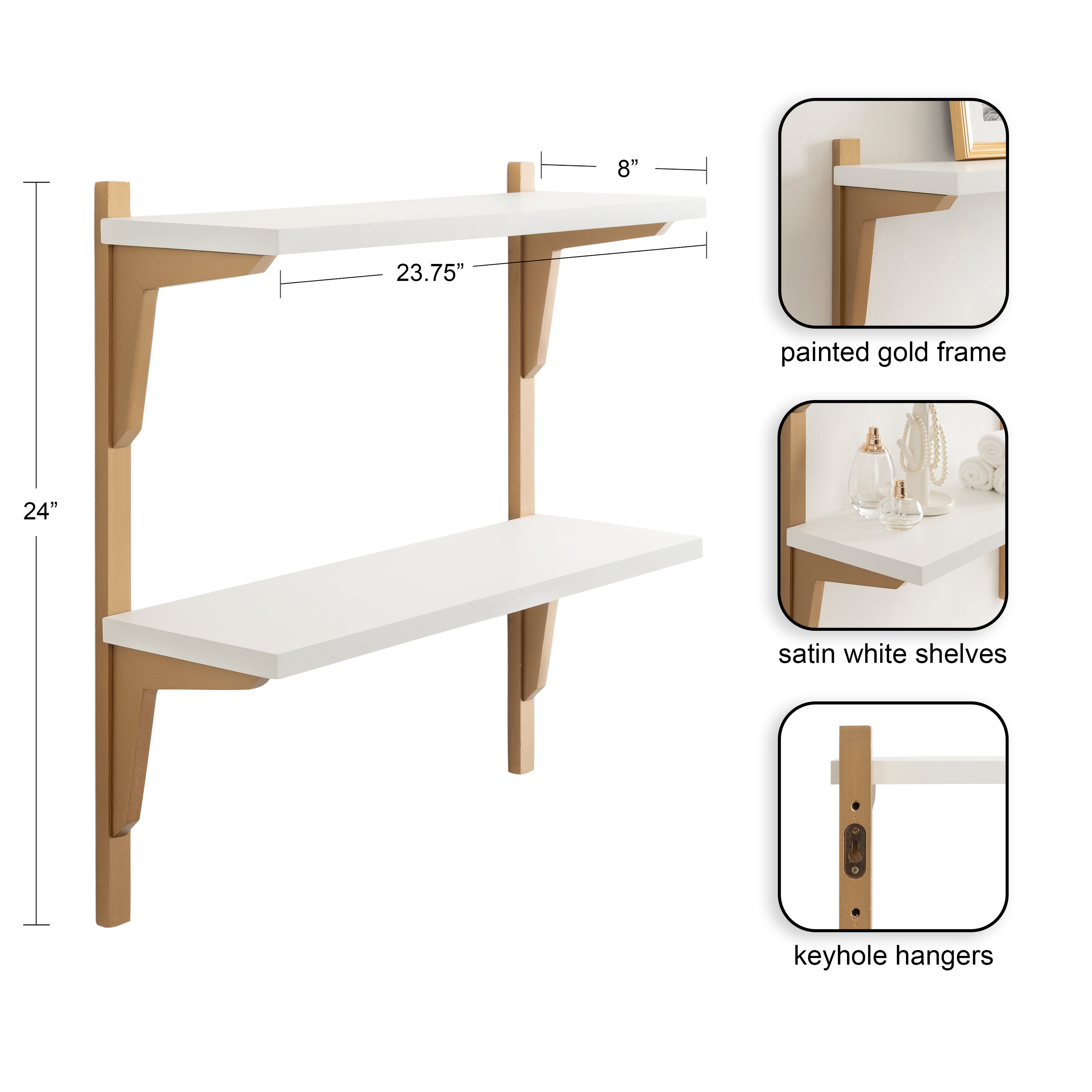 Accent Shelf White Gold 24x8x24 2