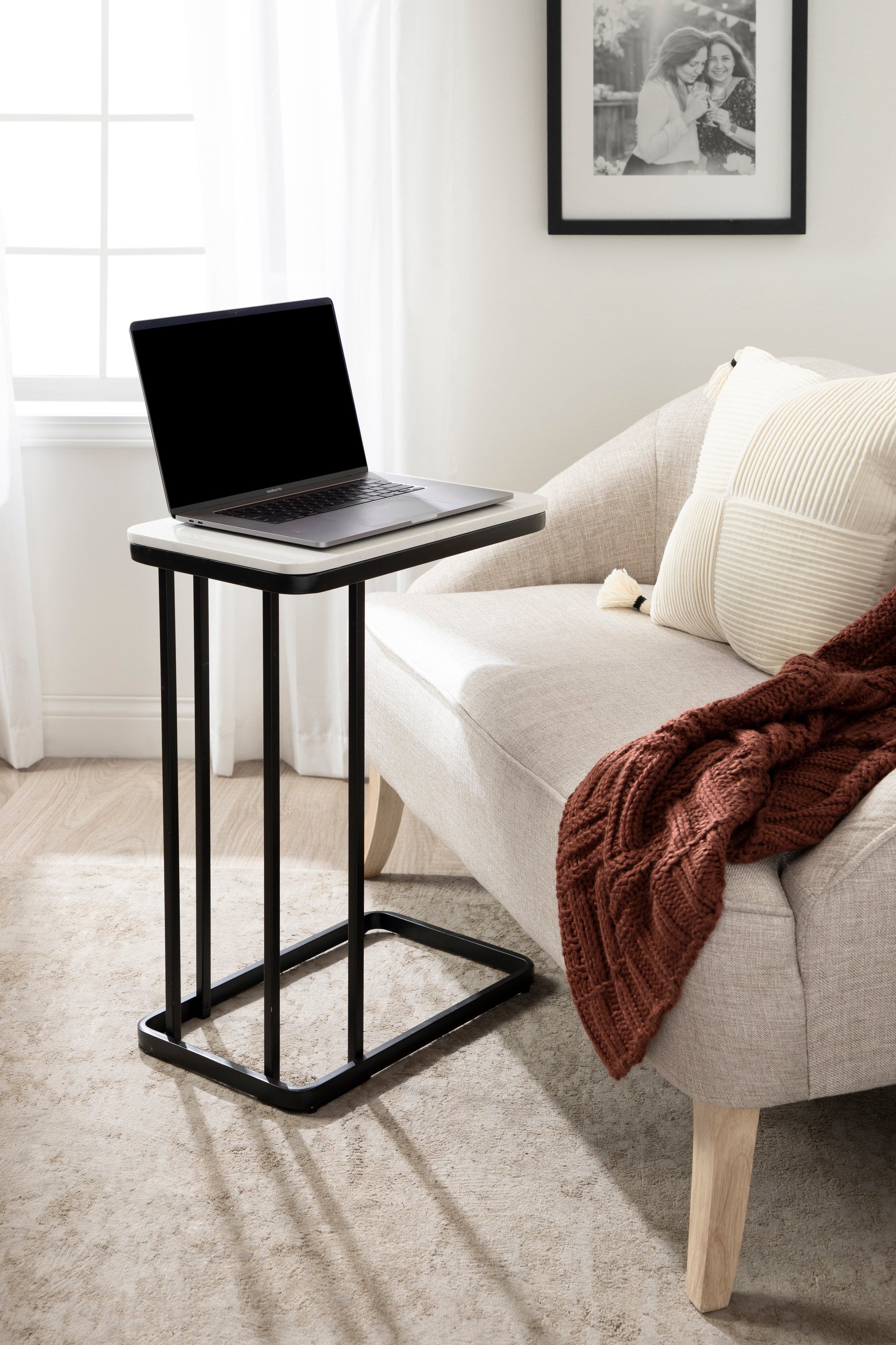 Credele Cultured Marble and Metal Accent C-Table