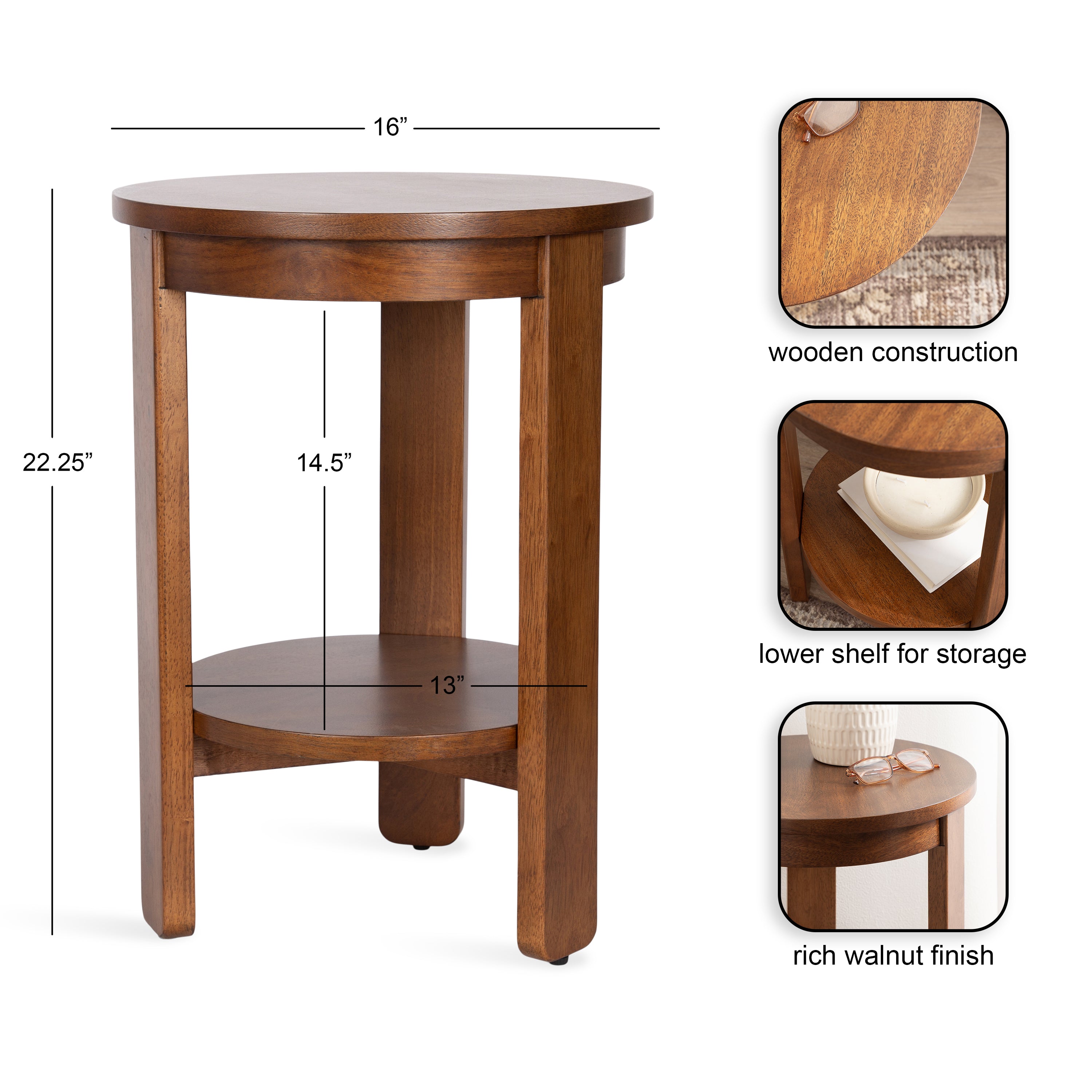 Side Table Walnut Brown 16x16x23 2