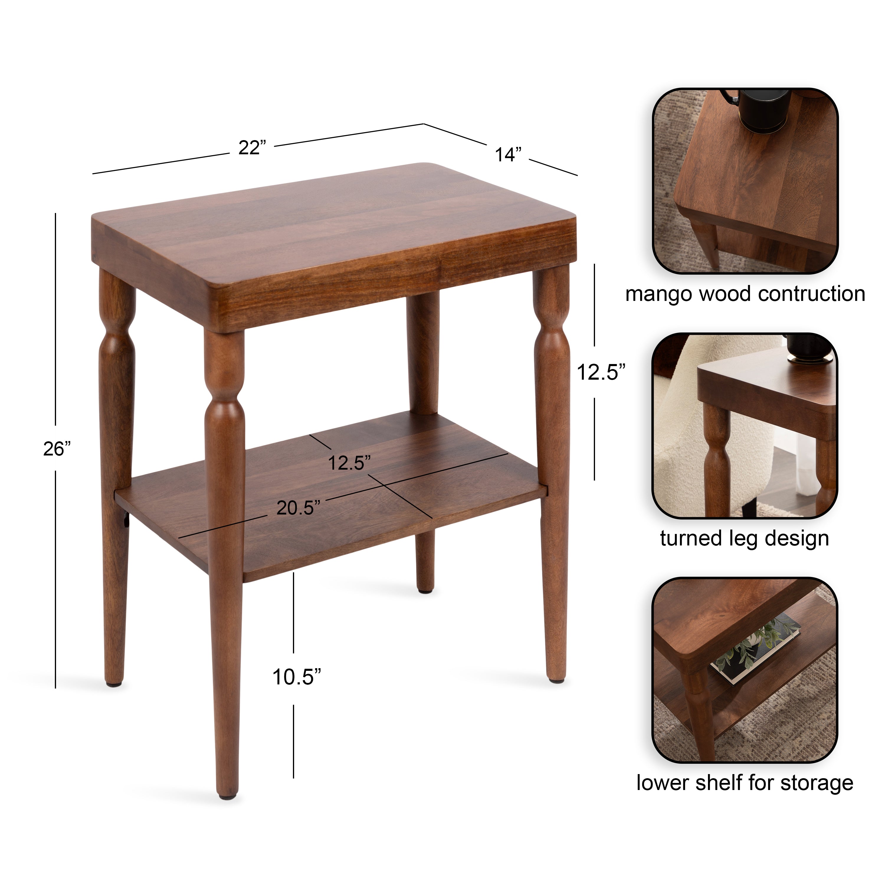 Side Table 22x14x26 Walnut Brown 2