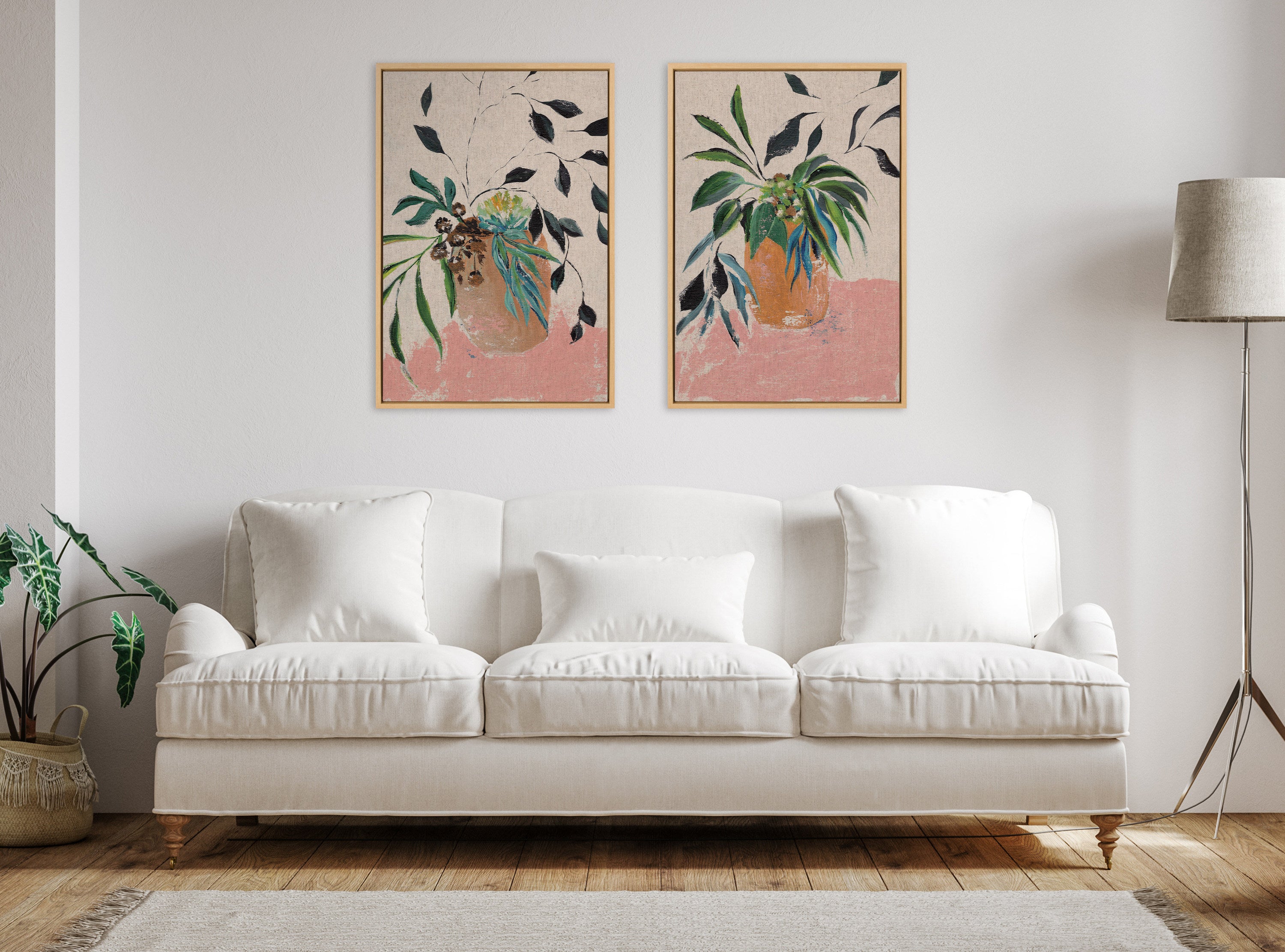 Sylvie Wild Foliage l Neutral Linen Framed Canvas by Nikita Jariwala