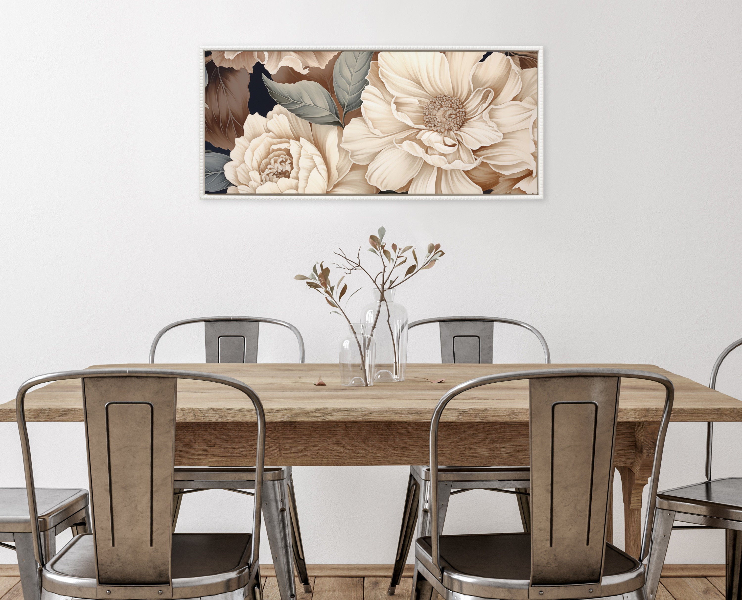 Sylvie Beaded Retro Glam Floral in Muted Color Tones Framed Canvas by The Creative Bunch Studio