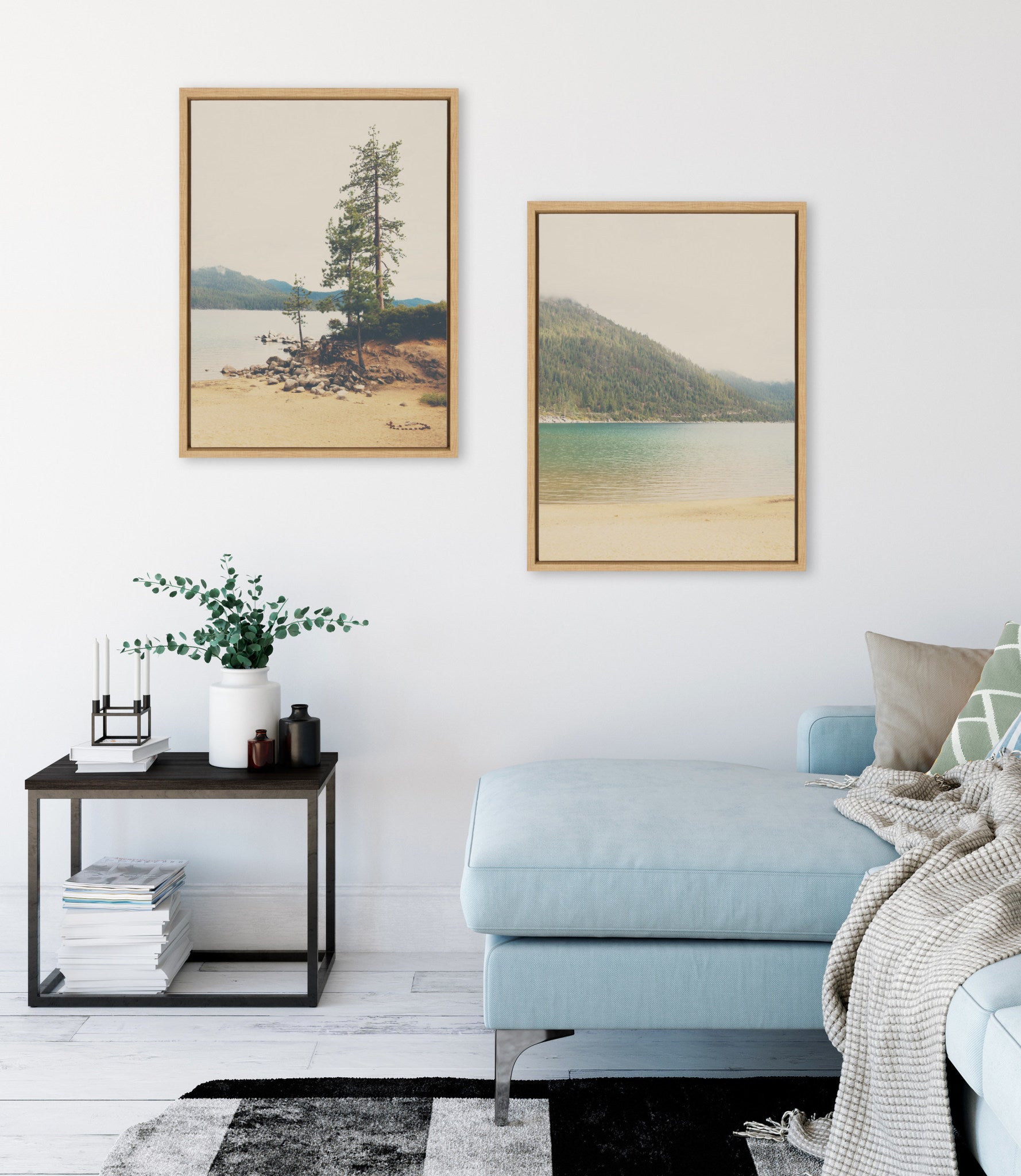Sylvie Lake Tahoe California Mountain Sand Harbor 1 and 2 Framed Canvas Art Set by Laura Evans