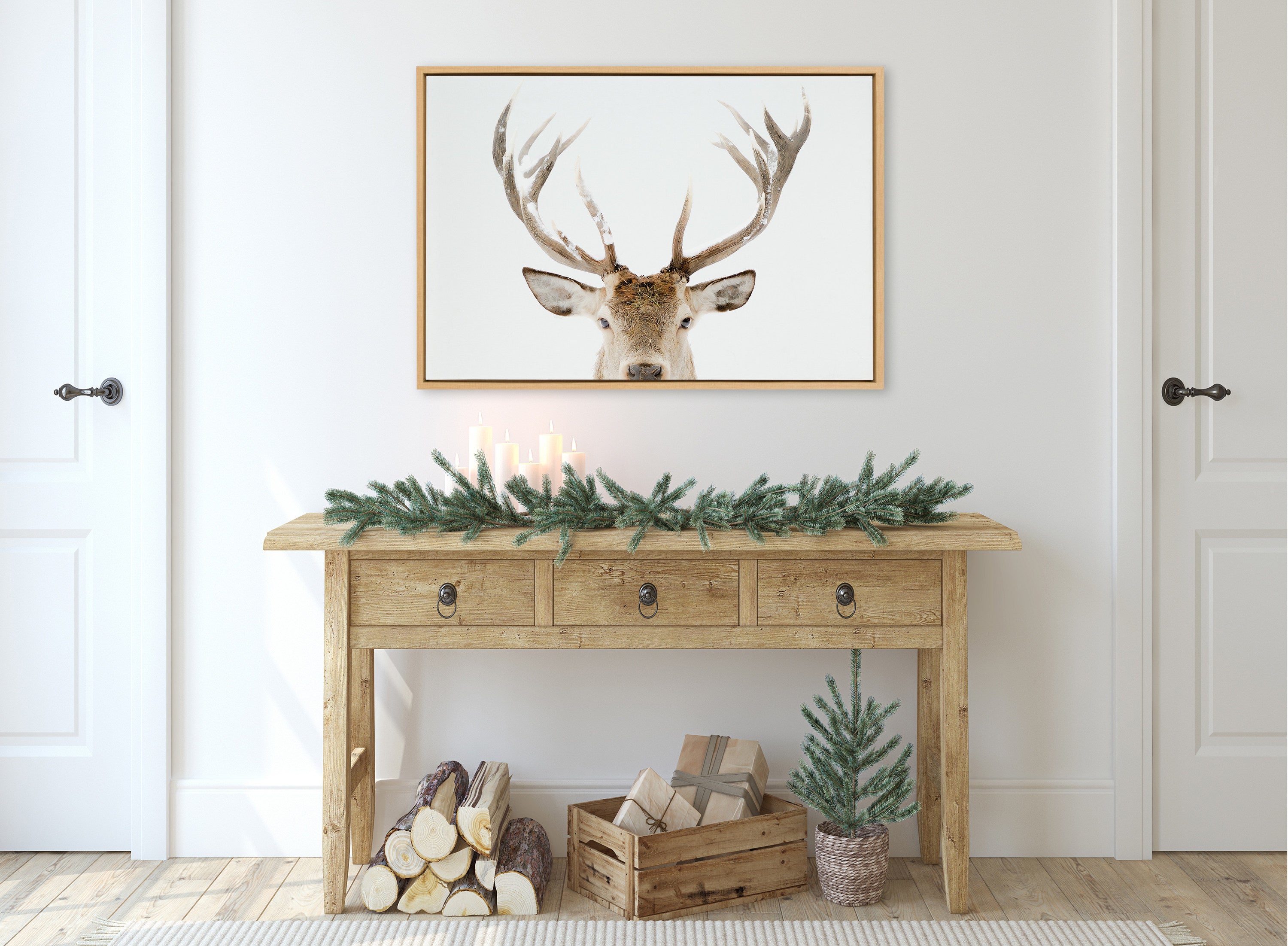 Sylvie Stag Peekaboo Framed Canvas by Amy Peterson Art Studio