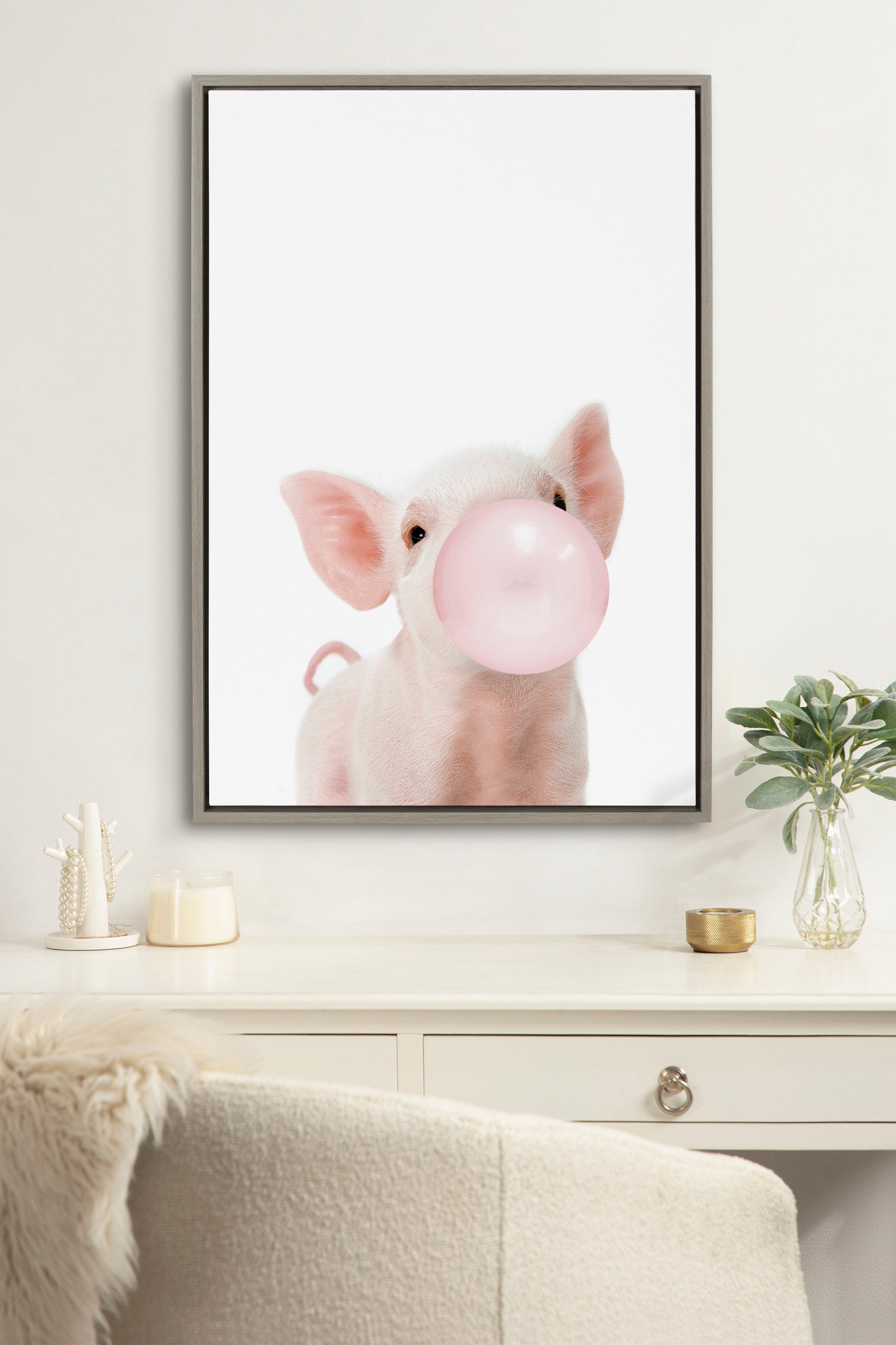 Sylvie Bubble Gum Piglet Framed Canvas by Amy Peterson Art Studio