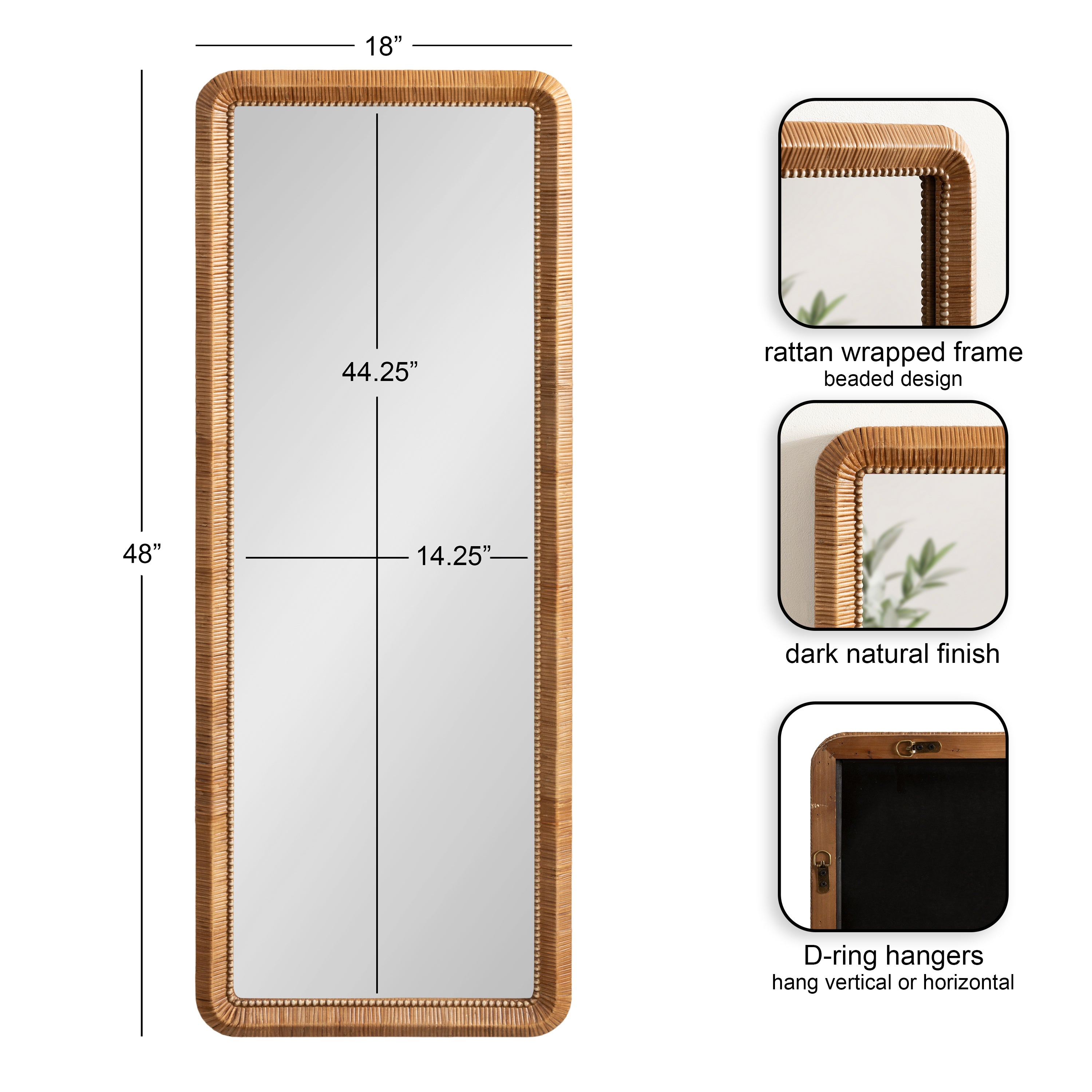 Full Length Mirror 18x48 Natural 2