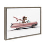 Sylvie Cowgirl Dino Driving 1950s Pink Cadillac Framed Canvas by Saint and Sailor Studios