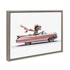 Sylvie Cowgirl Dino Driving 1950s Pink Cadillac Framed Canvas by Saint and Sailor Studios