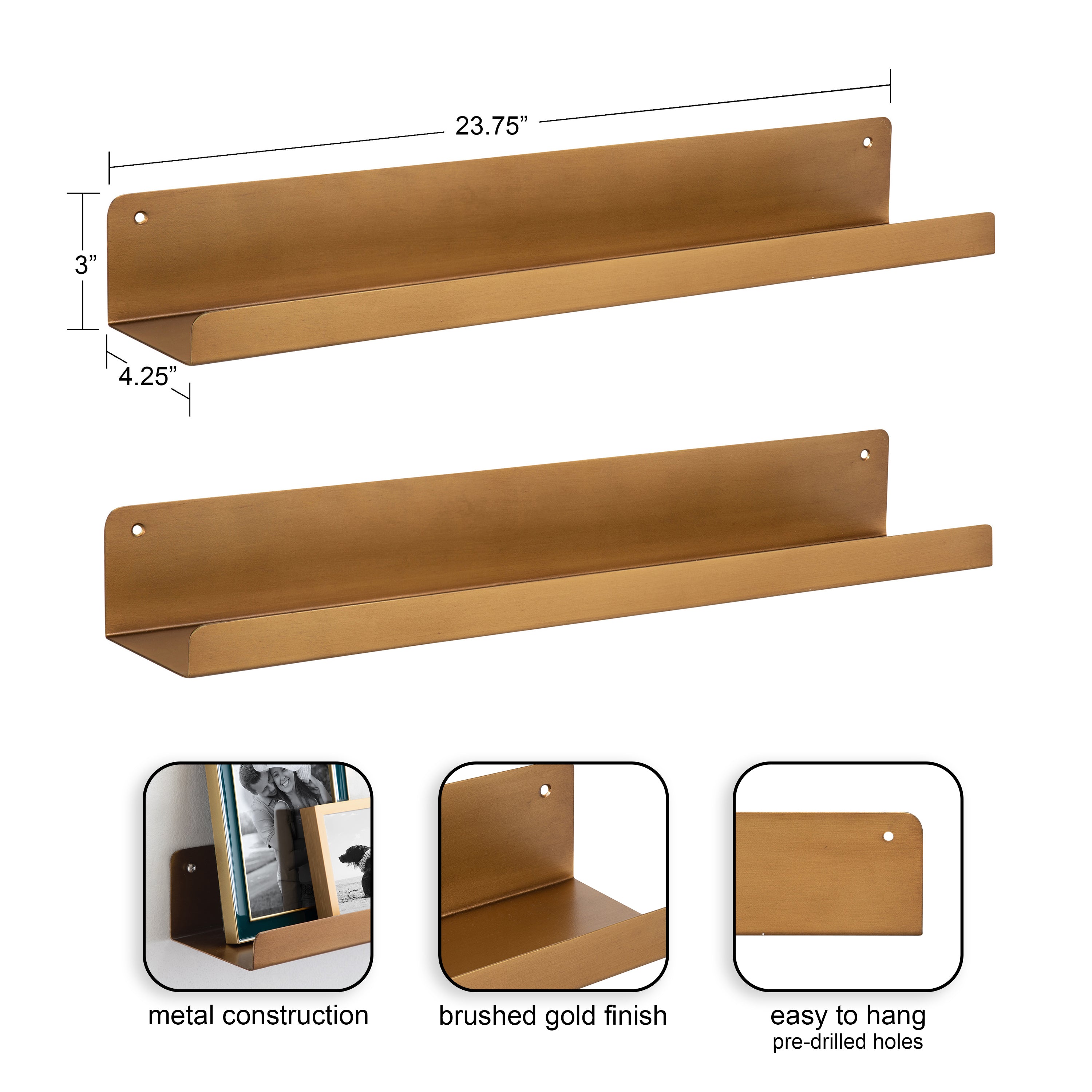 Floating Shelf 2 Piece - 24" Gold 2
