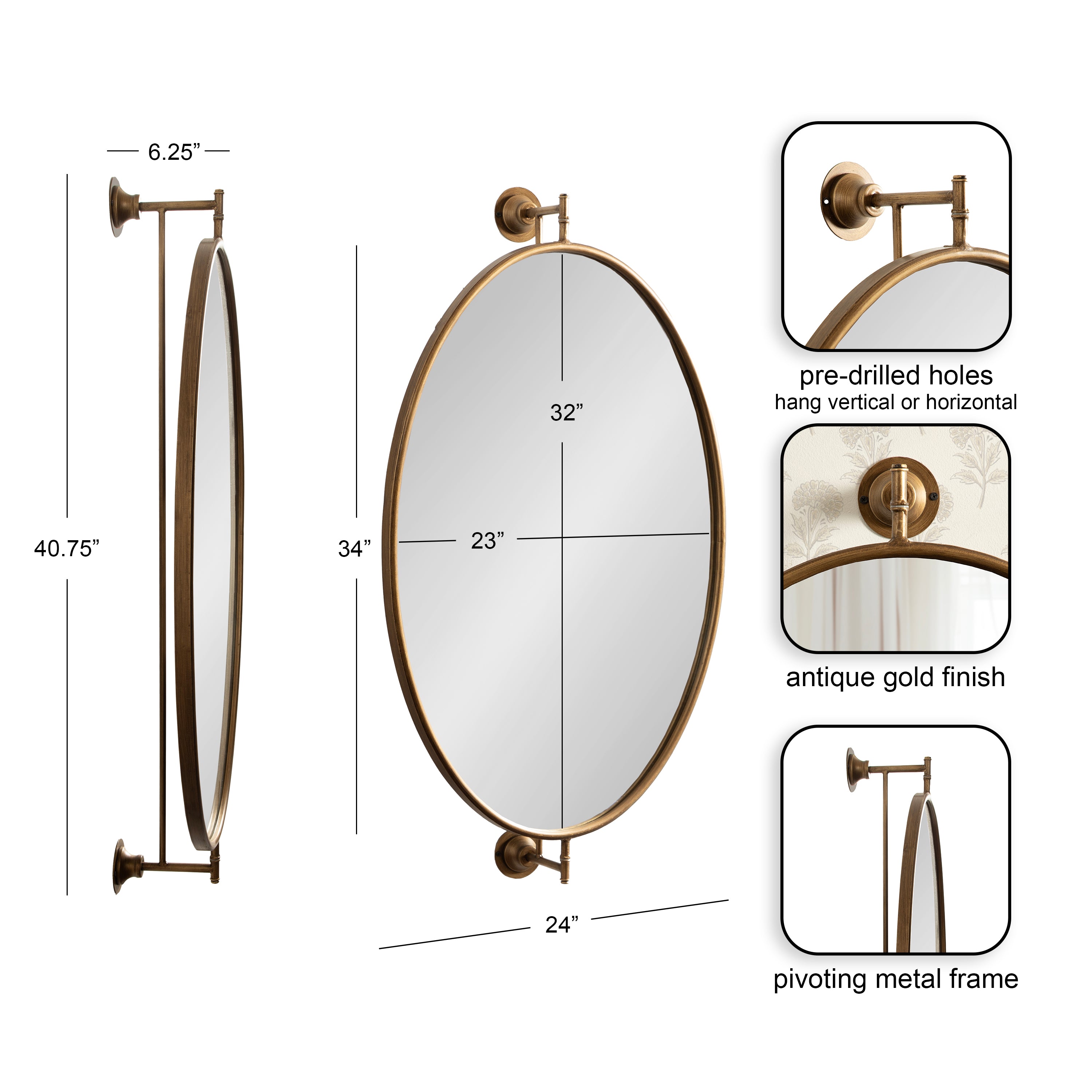 Functional Mirror 24x41 Gold 2