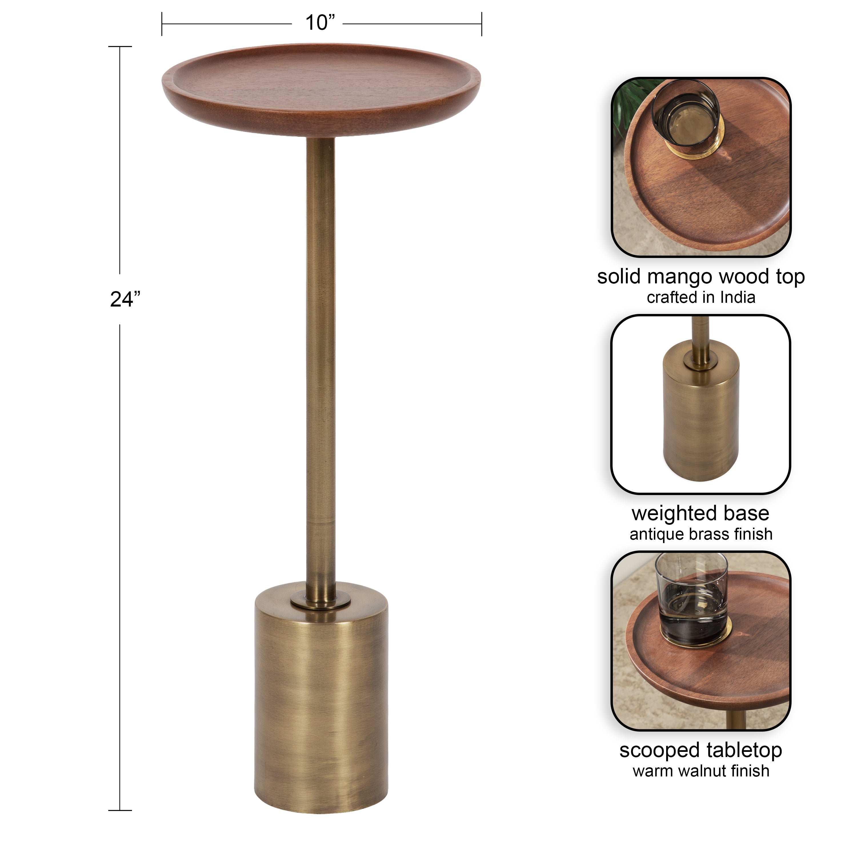 Side Table Walnut Brown Gold 10x10x24 2