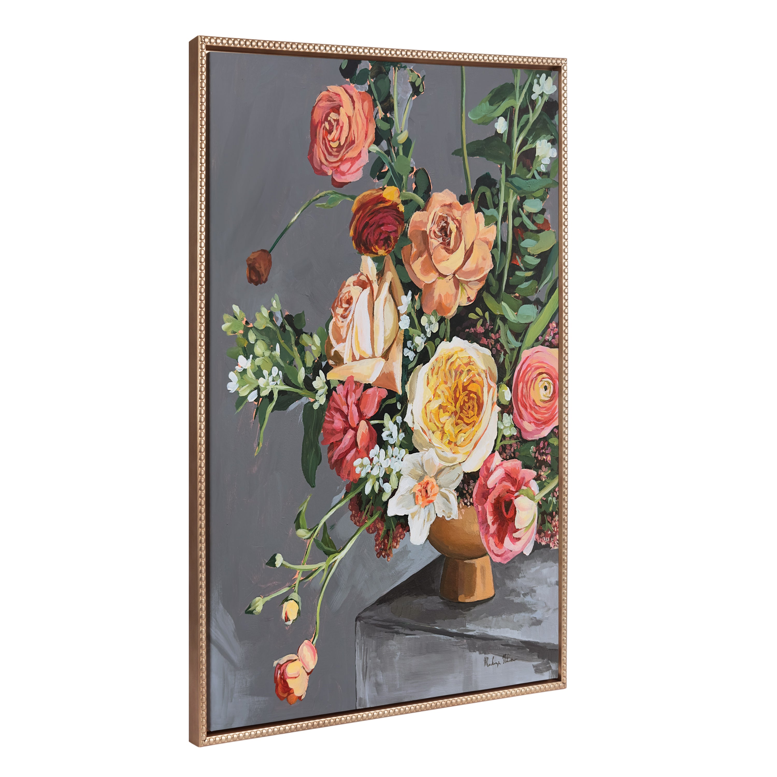 Sylvie Beaded Floral Emergence Framed Canvas by Mackenzie Nelson