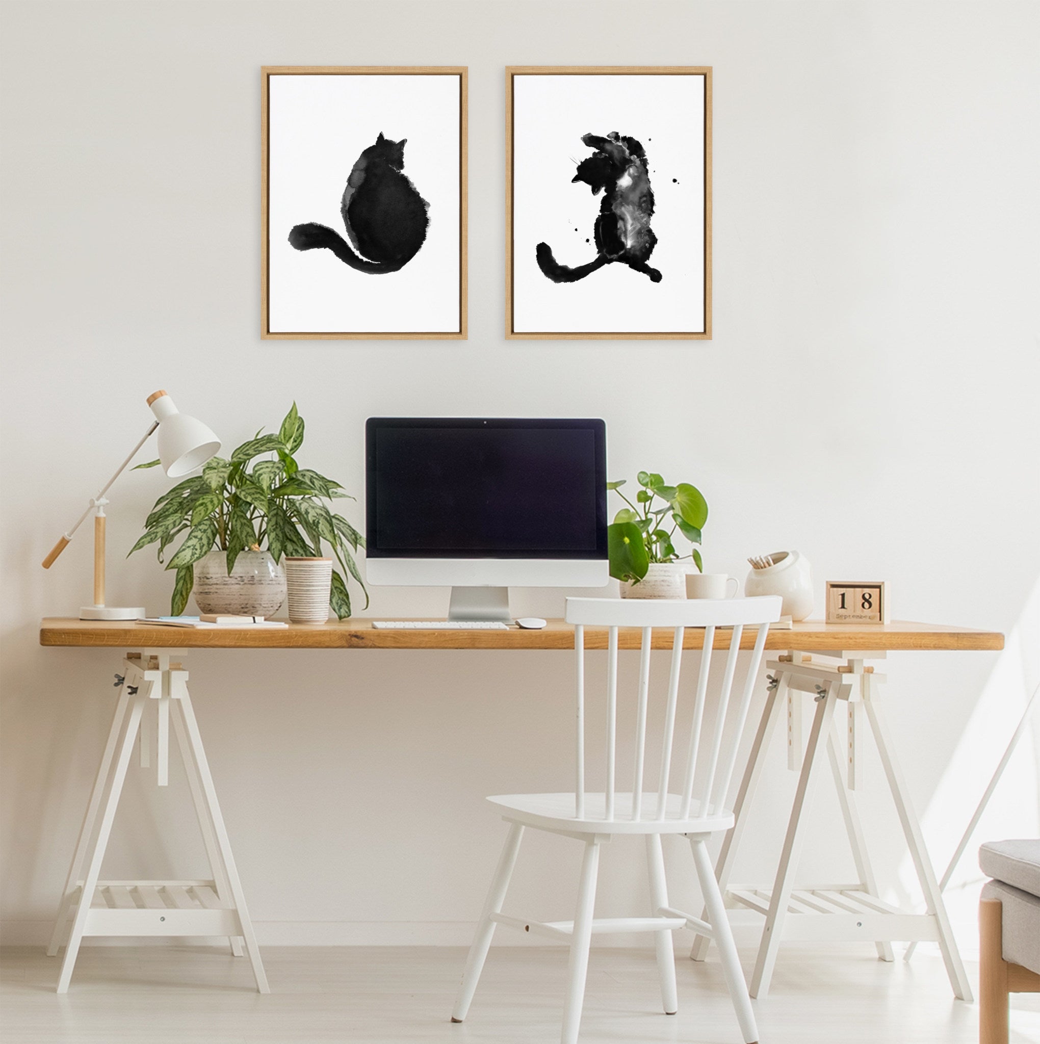 Sylvie Playful Cat BW Framed Canvas by Viola Kreczmer