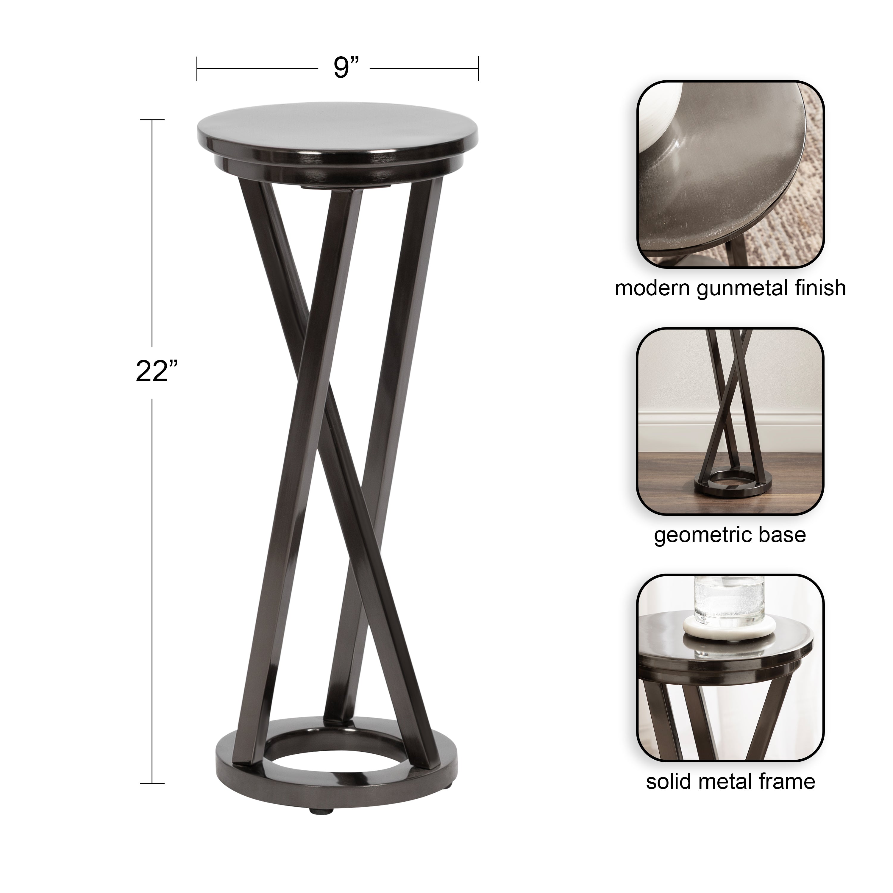 Drink Table Pewter 9x9x22 2