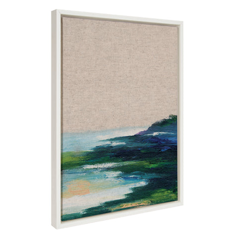 Sylvie Lake Huron II Neutral Linen Framed Canvas by Nikita Jariwala