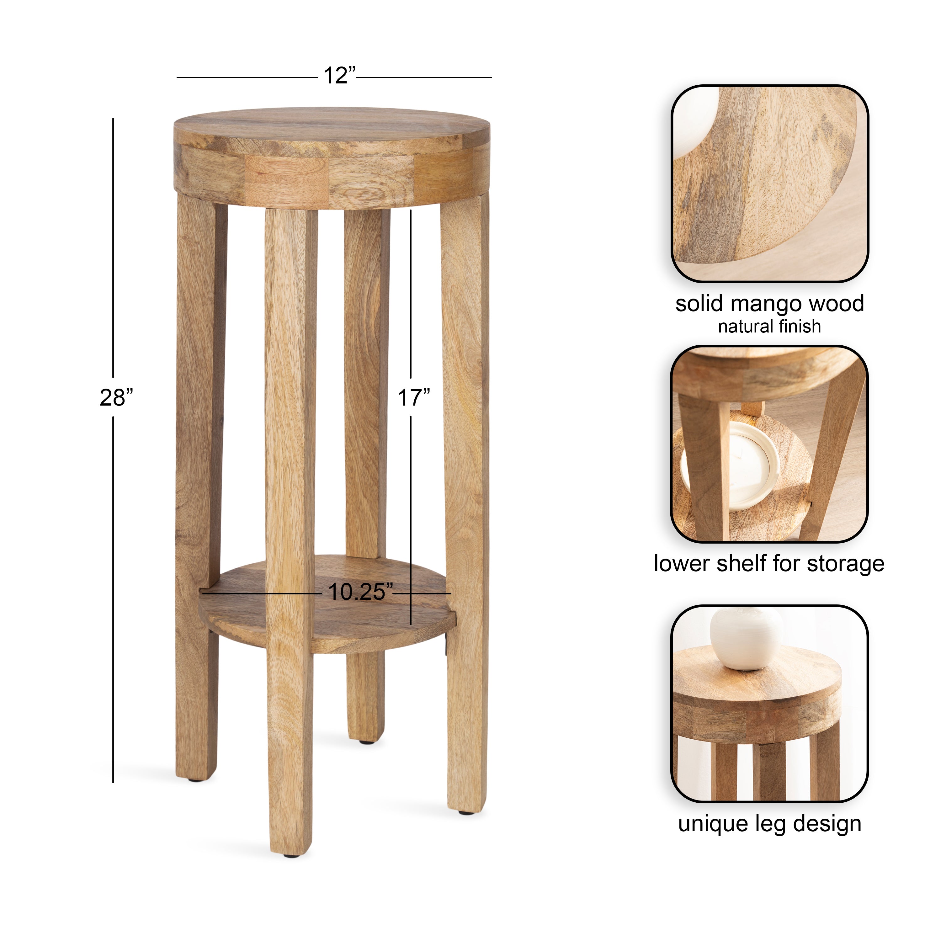 Side Table Natural 12x12x28 2