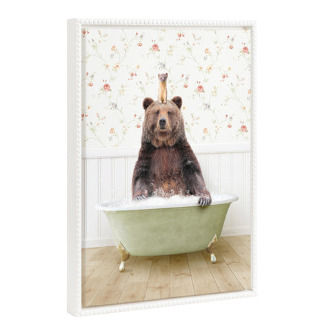 Sylvie Beaded Bear and Weasel in Country Cottage Bath Framed Canvas by Amy Peterson