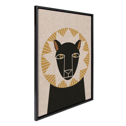 Sylvie Lion Profile Neutral Linen Framed Canvas by Hannah Beisang