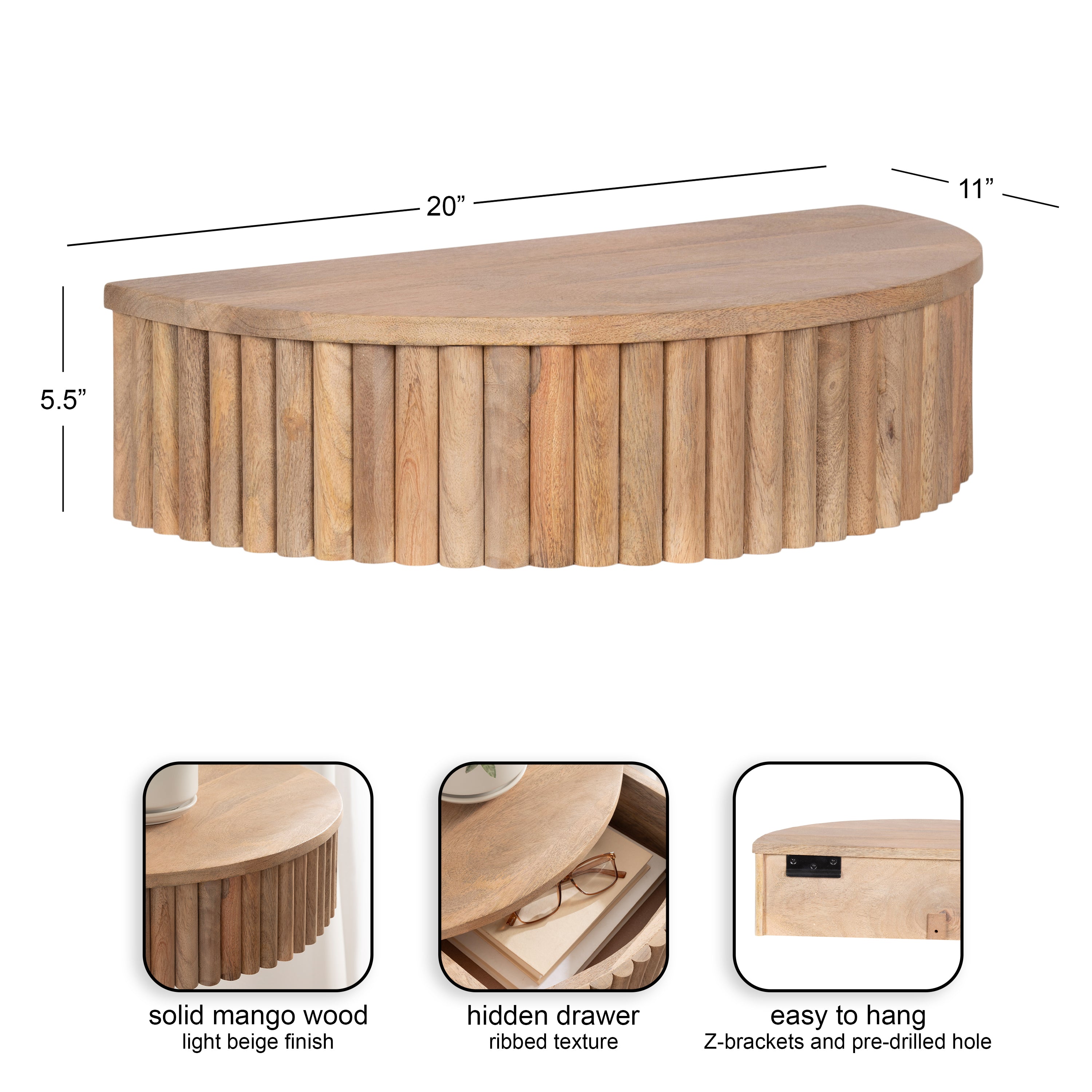 Floating Side Table Natural Beige 20x11x6 2