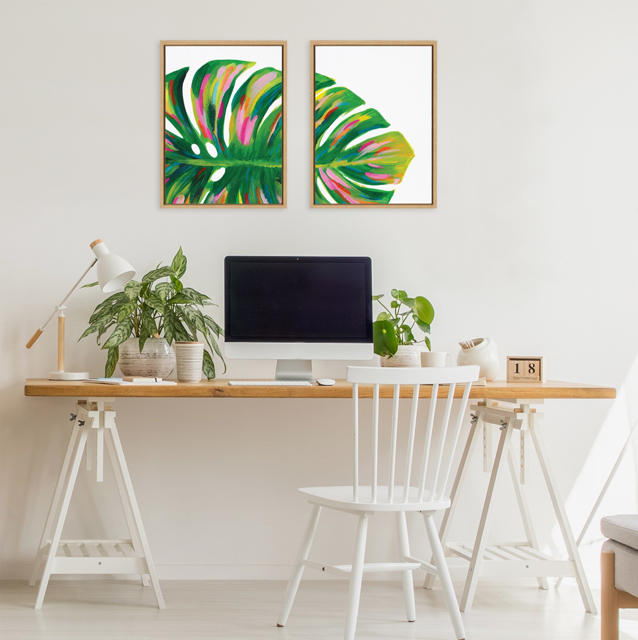 Sylvie Monstera 1 and 2 Framed Canvas Art Set by Jessi Raulet of Ettavee