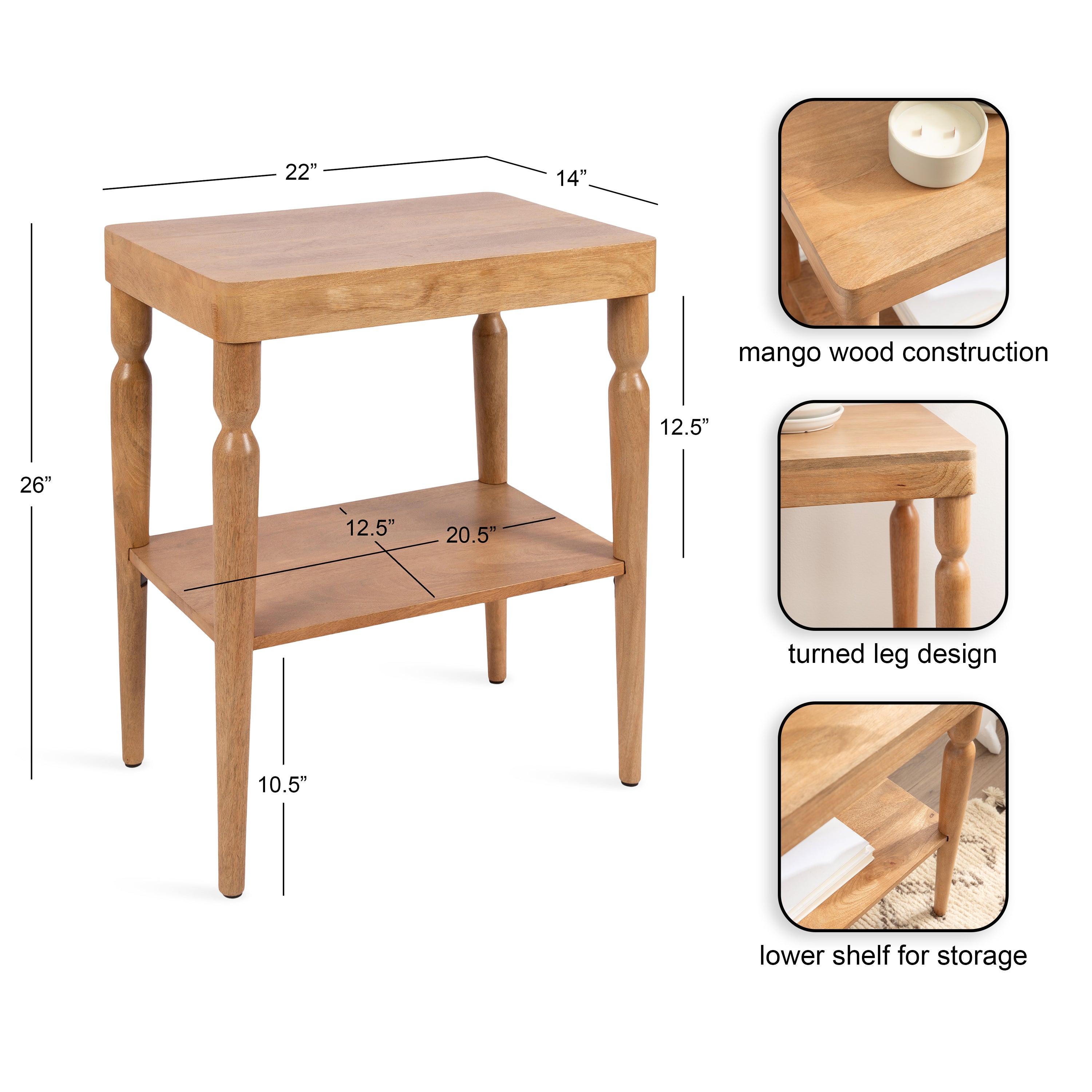 Side Table 22x14x26 Natural 2