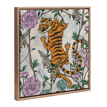 Sylvie Beaded Tiger Floral Framed Canvas by Nikki Chu