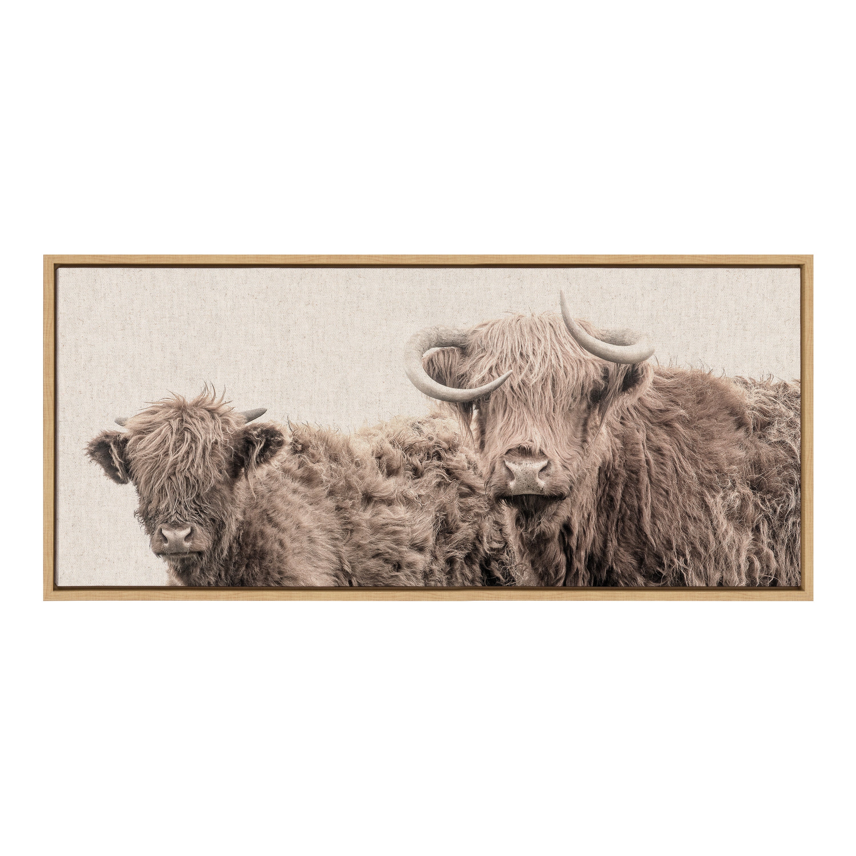 Sylvie Two Highland Cow Best Friends Color Neutral Linen Bright Framed Canvas by The Creative Bunch Studio