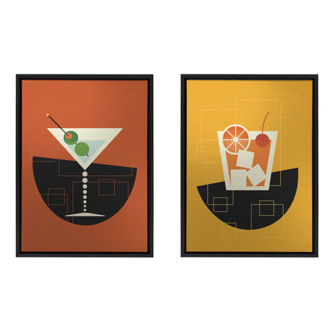 Sylvie Martini and Old Fashioned Framed Canvas by Amber Leaders Designs