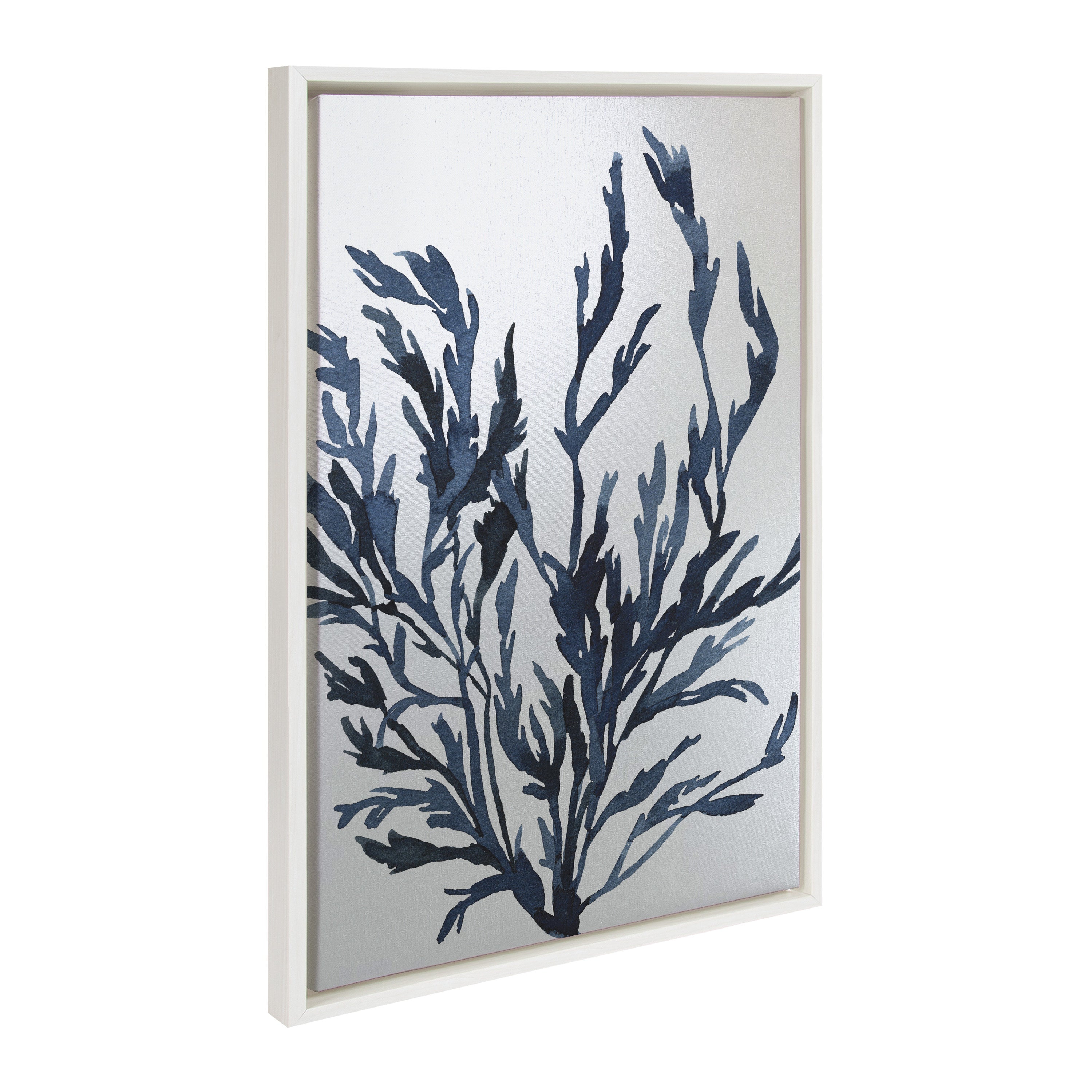 Sylvie Blue Ocean Coastal Nautical Coral Watercolor 2 Framed Canvas by The Creative Bunch Studio
