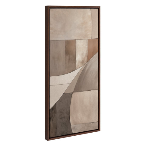Sylvie Curved Grid Abstract on Neutral Linen Framed Canvas by The Creative Bunch Studio