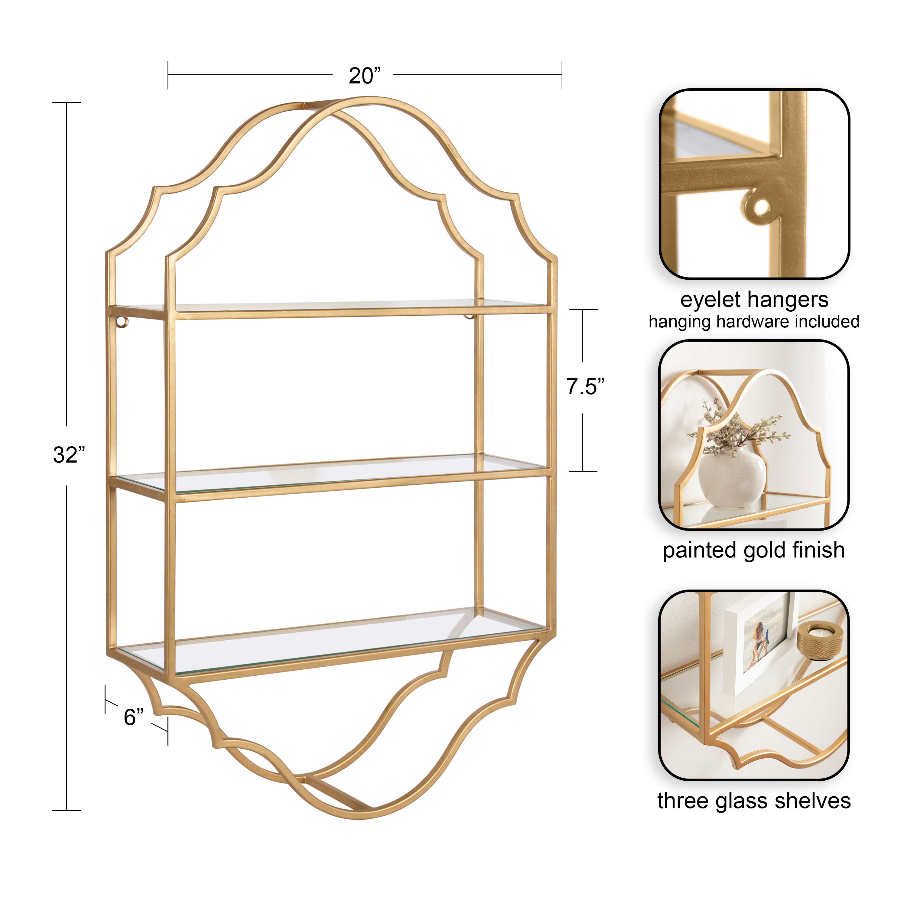 Accent Shelf Gold 20x6x32 2