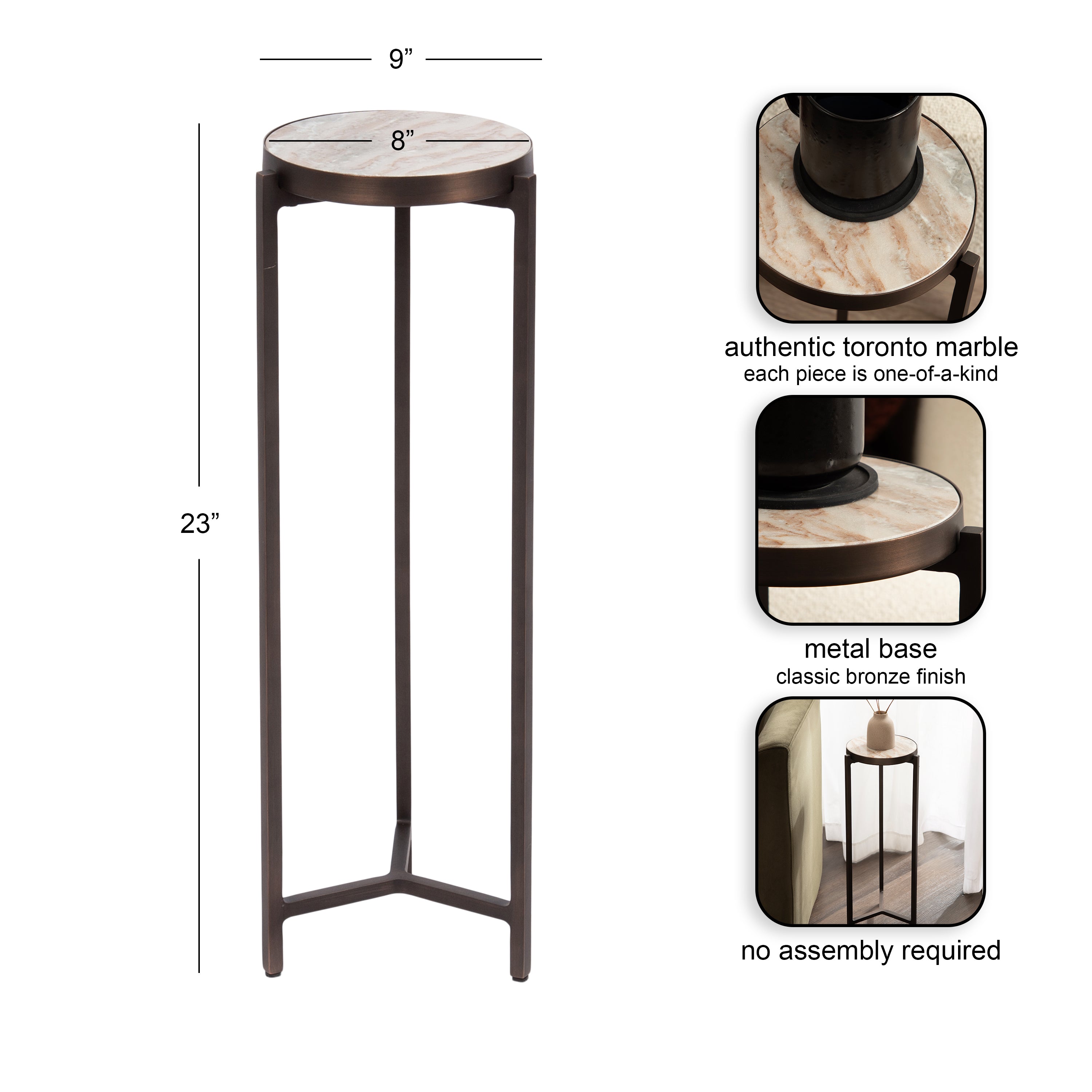 Drink Table Bronze Light Brown 9x9x23 2
