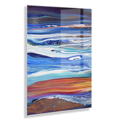 Coastal Currents Floating Acrylic Art by Xizhou Xie