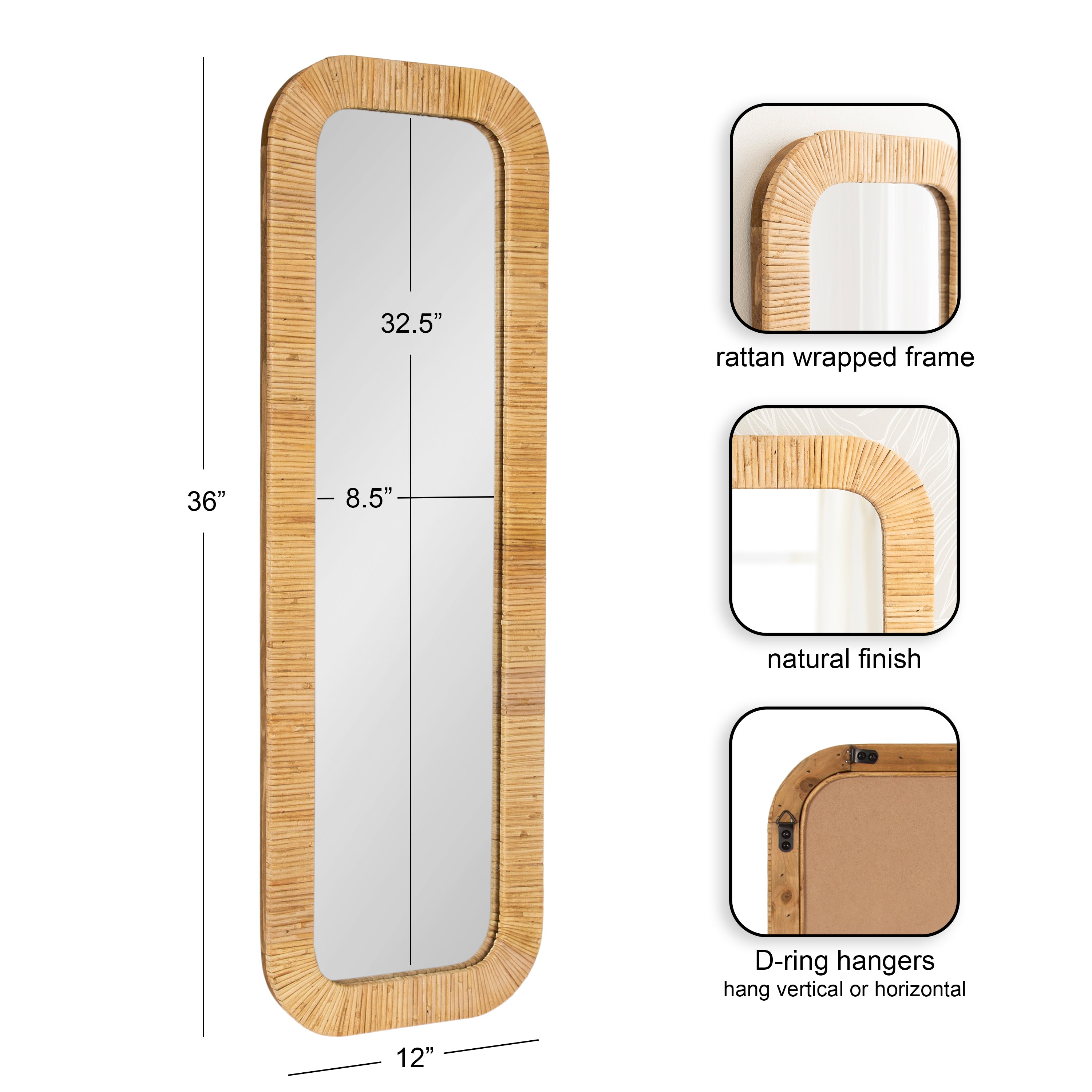 Rectangle Mirror 12x36 Natural 2