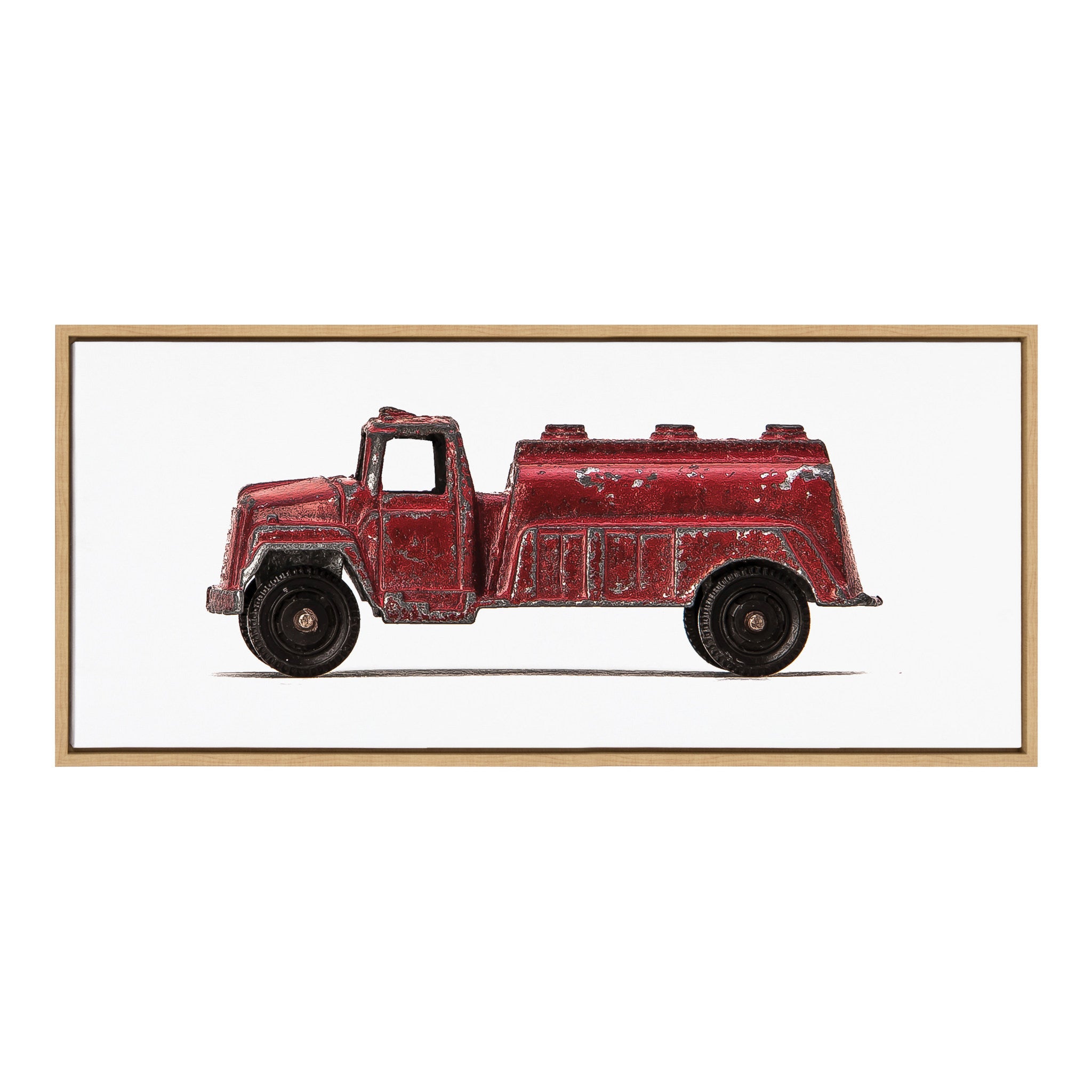 Sylvie Red Vintage Toy Water Truck Framed Canvas by Saint and Sailor Studios