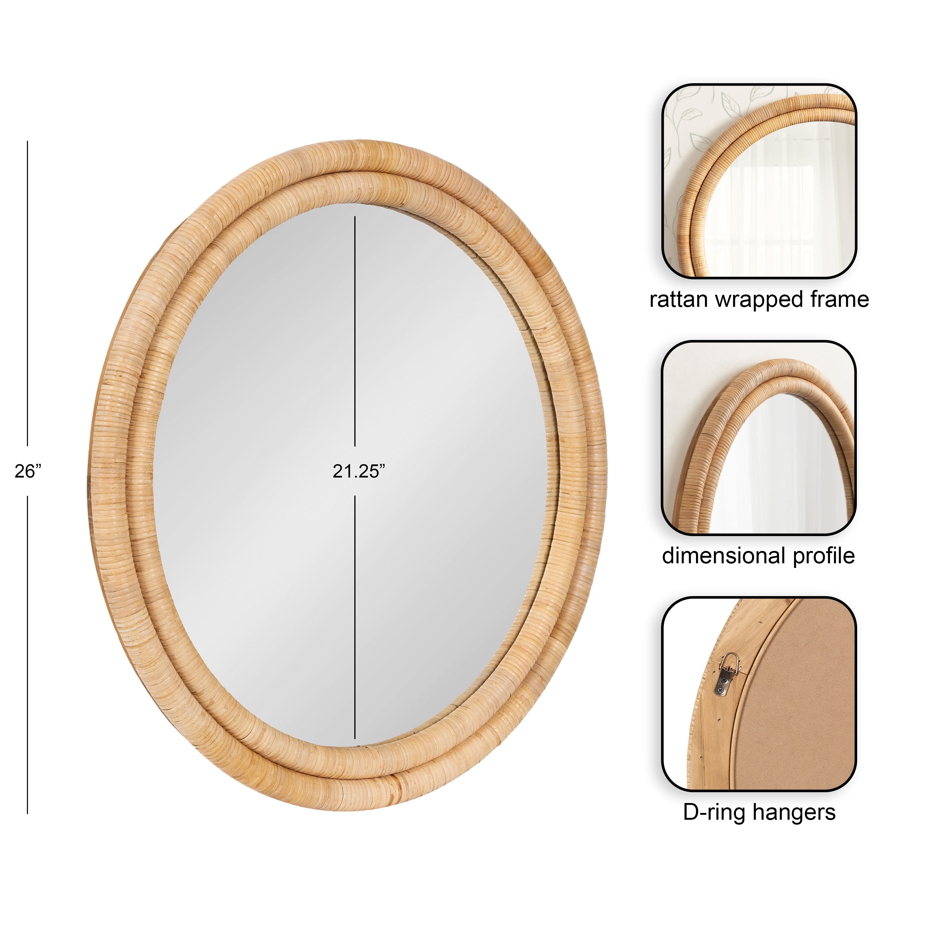 Round Mirror 26" diameter Natural 2