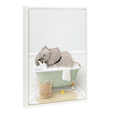 Sylvie Beaded Baby Elephant Side in Cottage Bath Framed Canvas by Amy Peterson