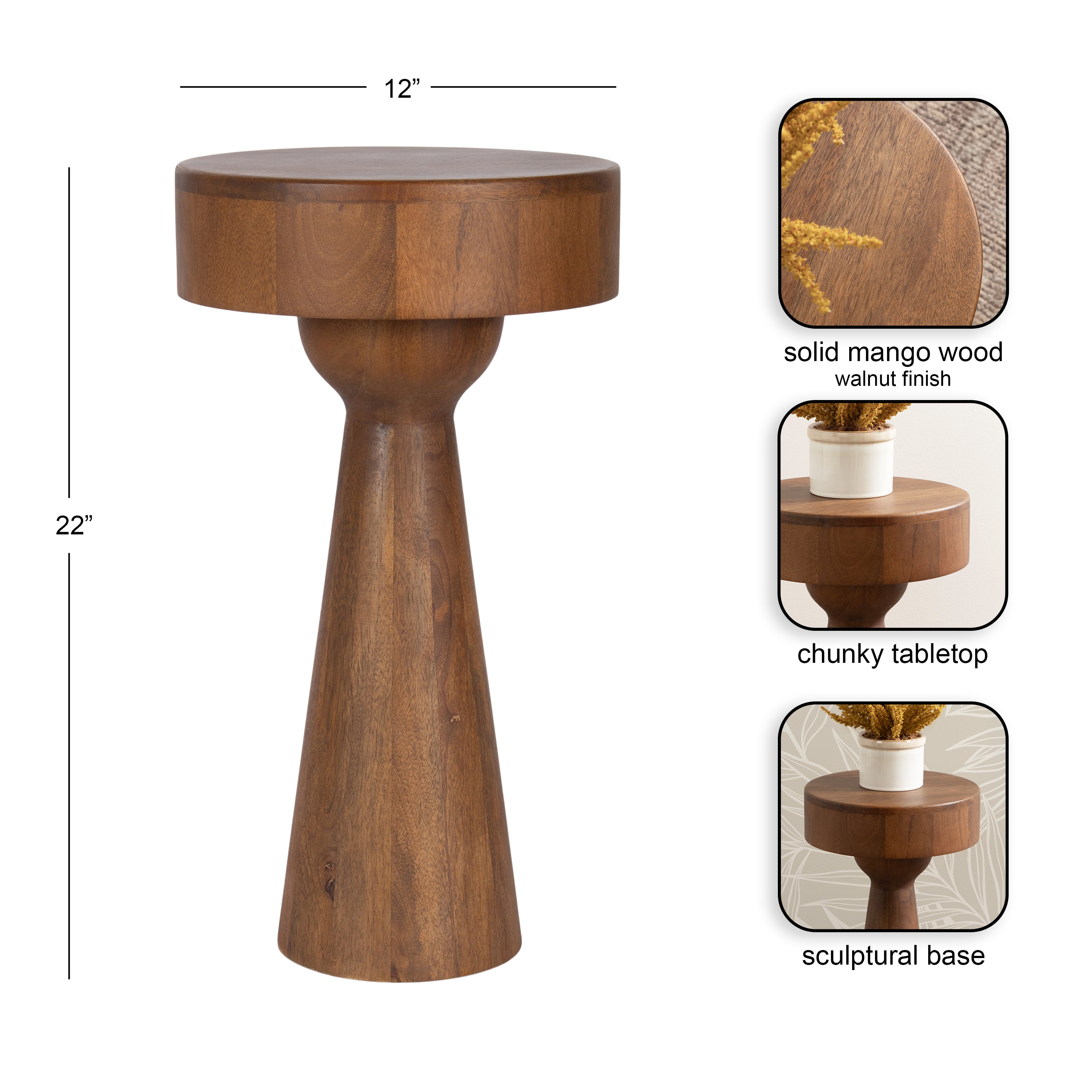 Side Table Walnut Brown 12x12x22 2