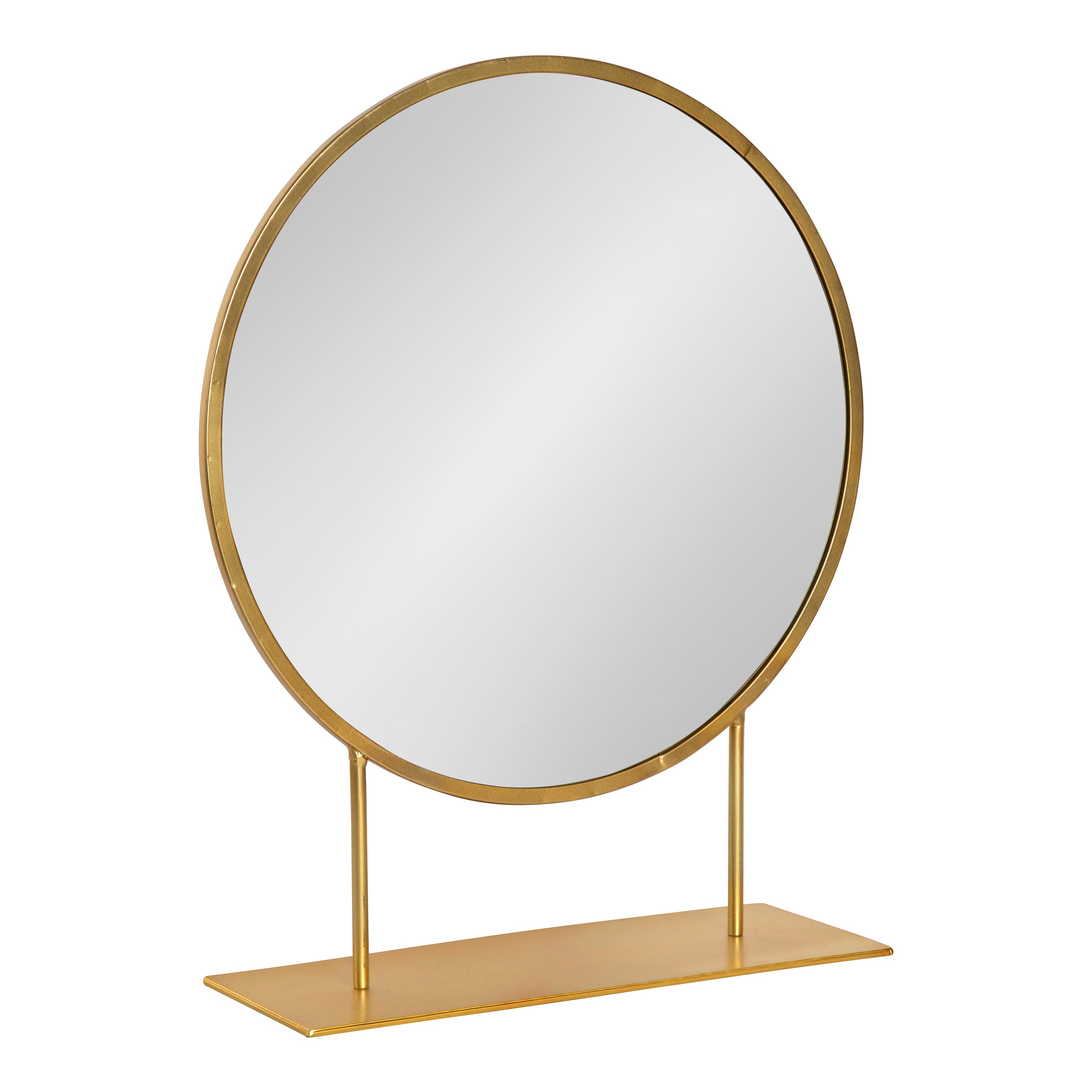 Gold Finish Round Table Mirror with Metal Stand