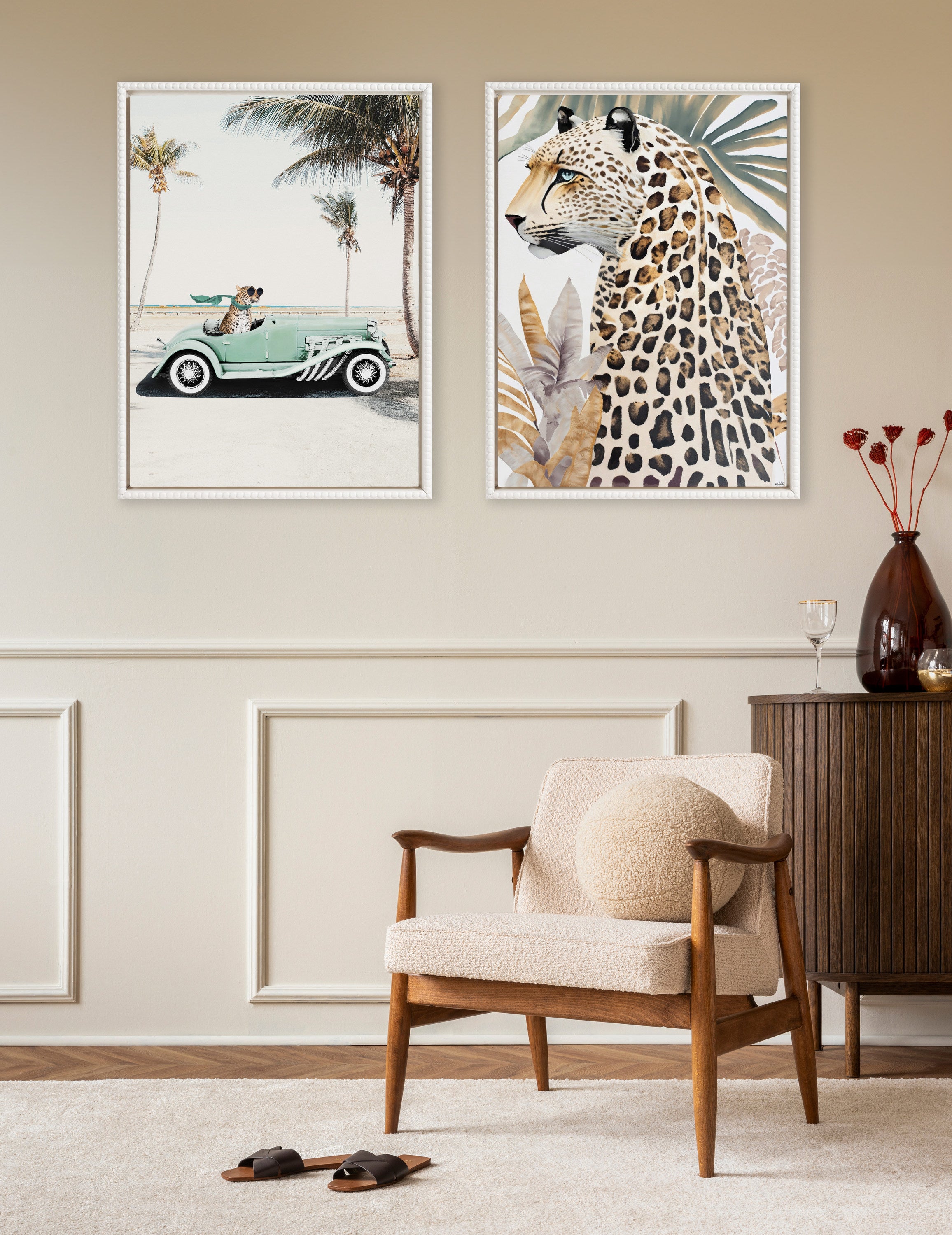 Sylvie Beaded Fern Cheetah Framed Canvas by Inkheart Designs