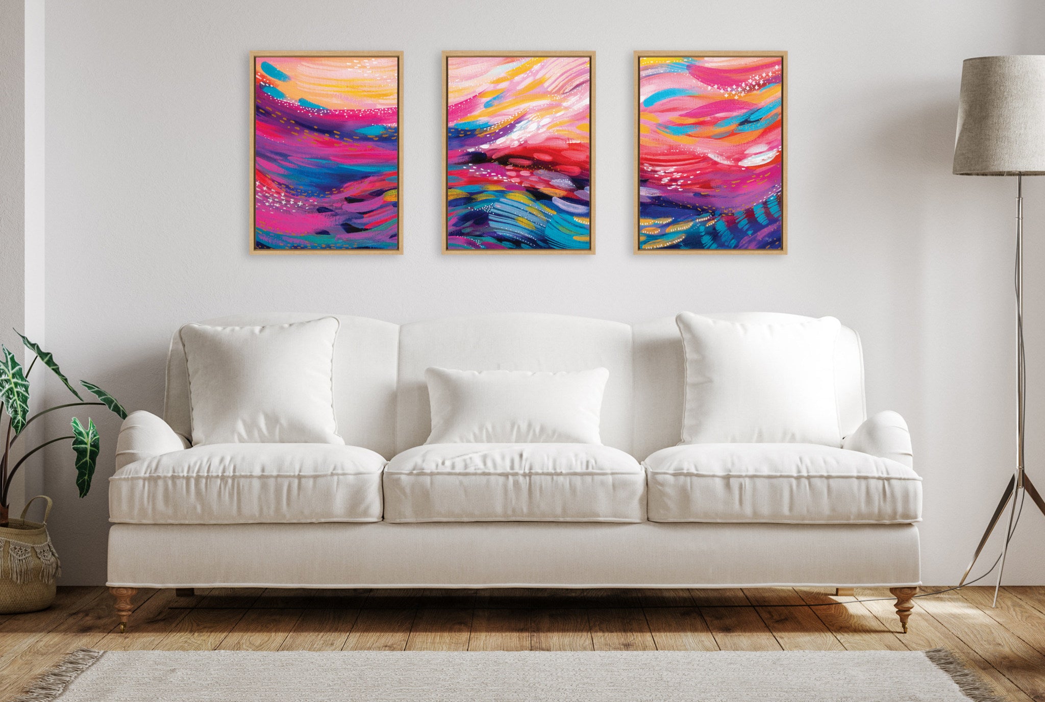 Sylvie EV Brush Strokes 90 A, B and C Framed Canvas Art Set by Jessi Raulet of Ettavee