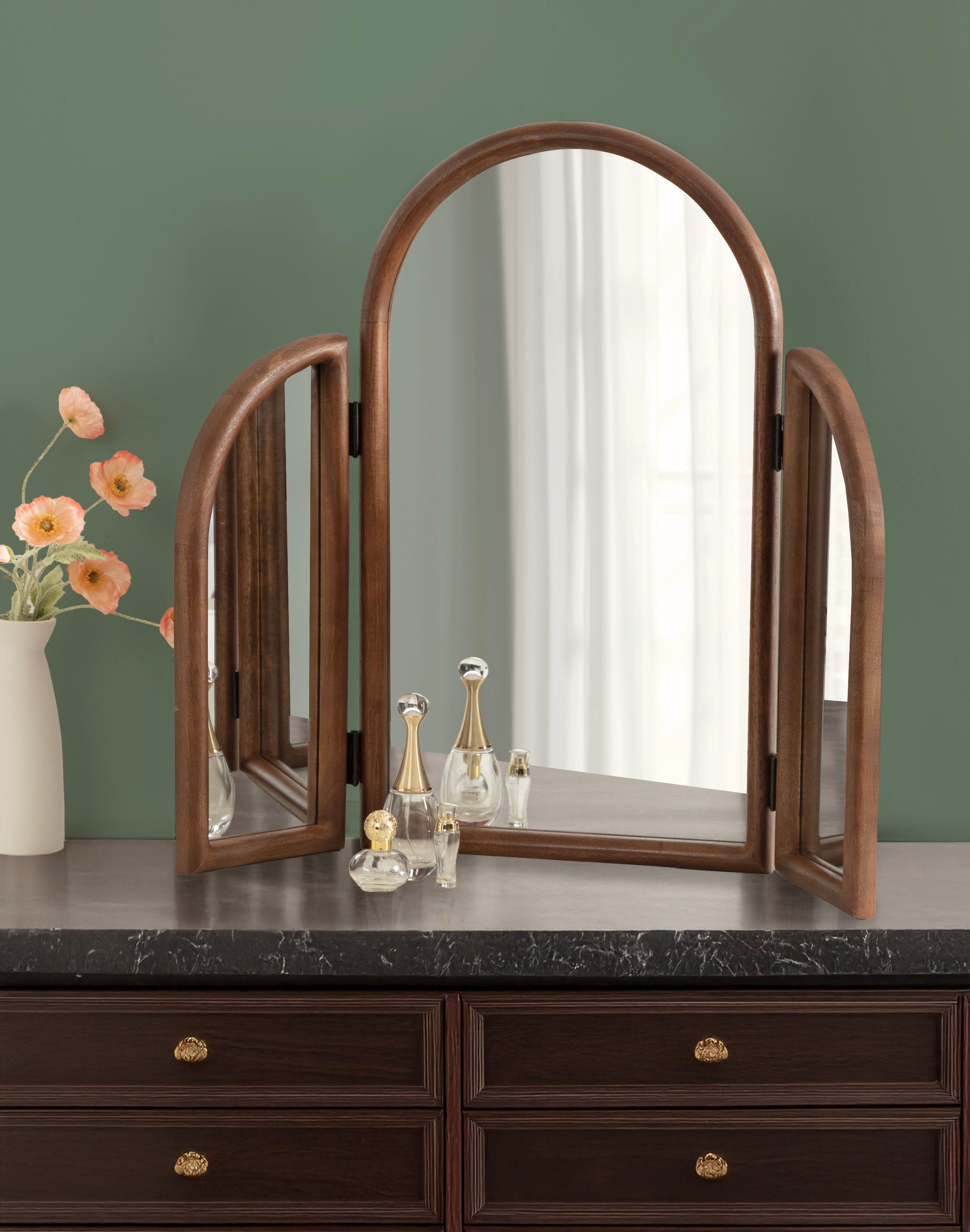 Functional Mirror Walnut Brown 32x28 7