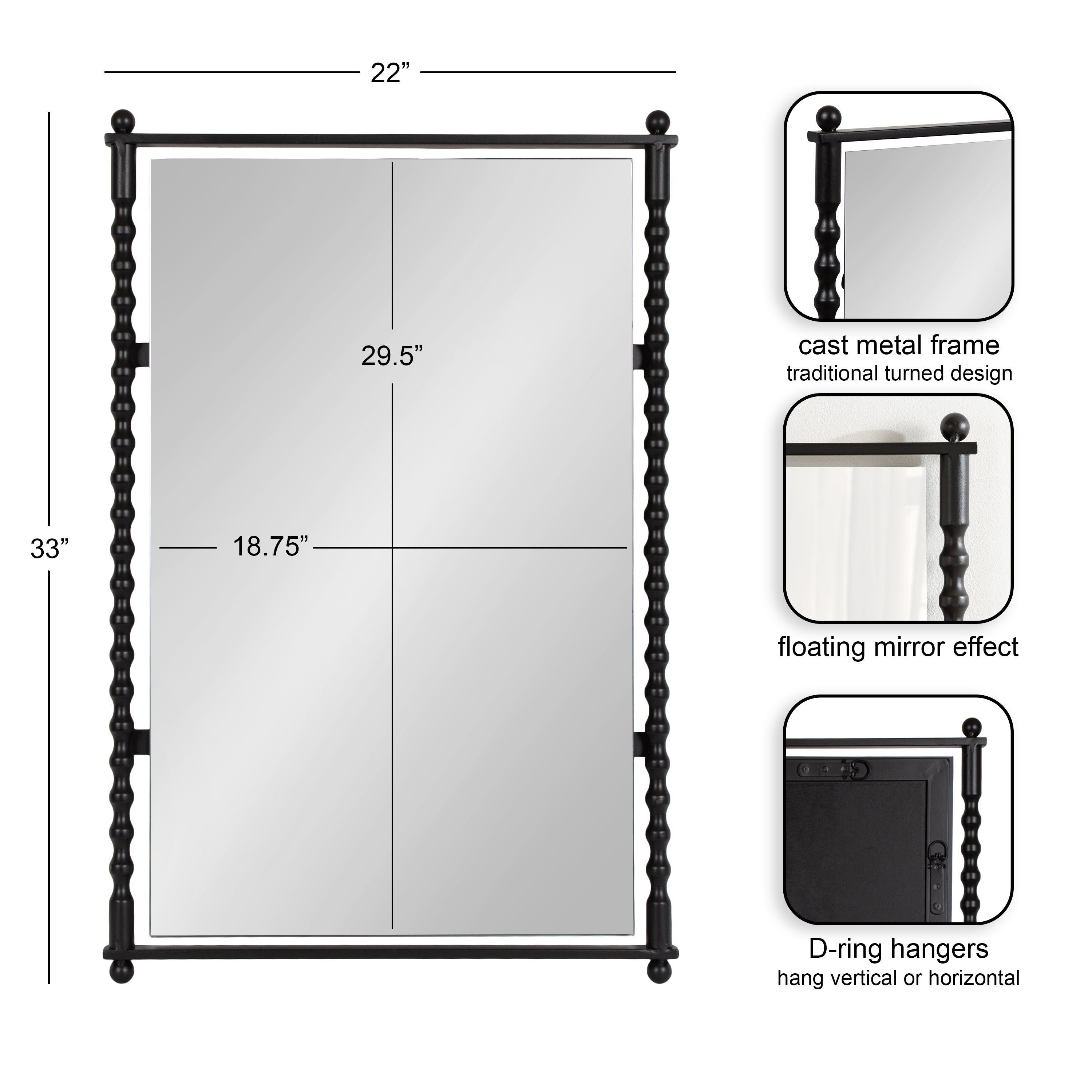 Rectangle Mirror Black 22x33 2