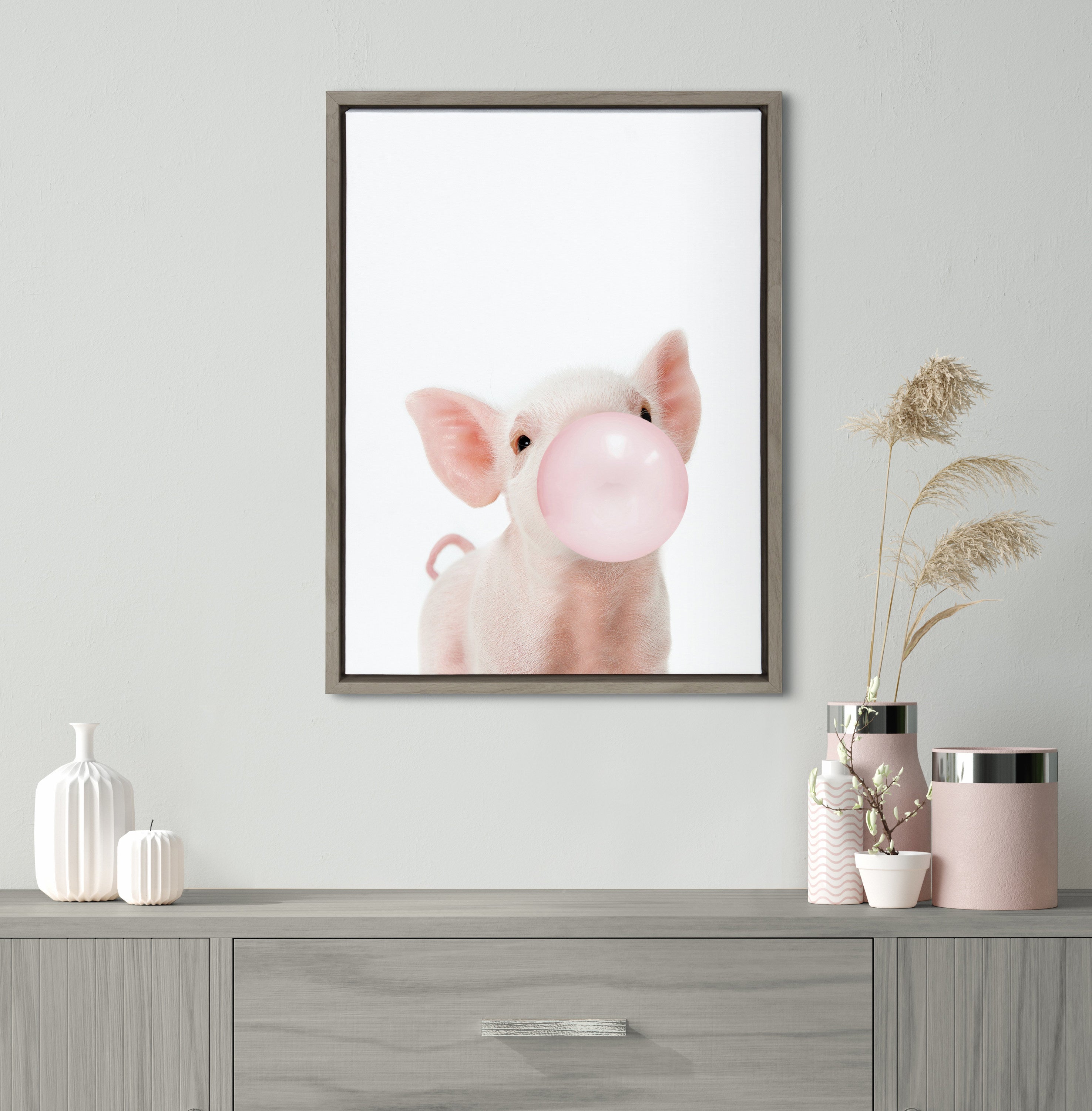 Sylvie Bubble Gum Piglet Framed Canvas by Amy Peterson Art Studio