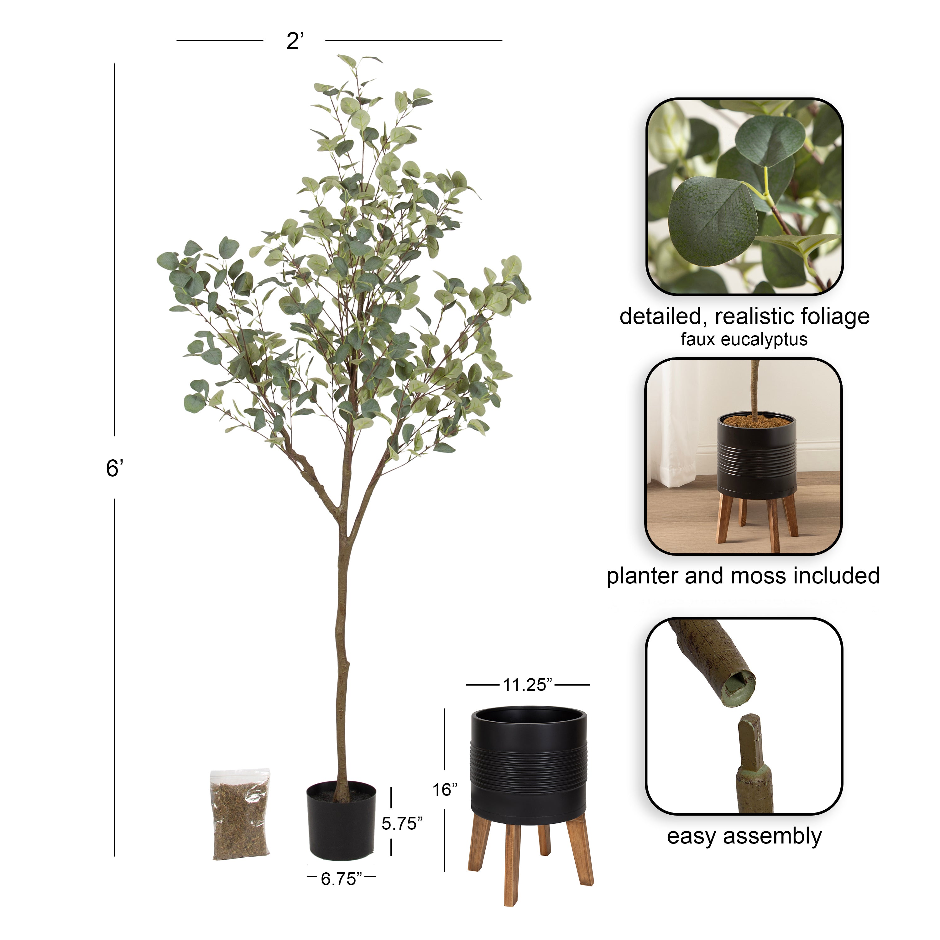 Faux Tree Black Rustic Brown 6.5' 2
