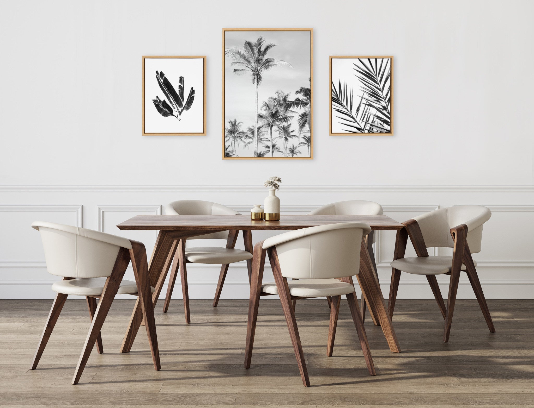 Sylvie Coastal Coconut Palm Tree Beach, 583 Banana Leaf and Palm I Black and White Framed Canvas Art Set by Various Artists