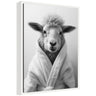Sylvie Sheep Bathroom Art Towel Robe Black and White Framed Canvas by The Creative Bunch Studio