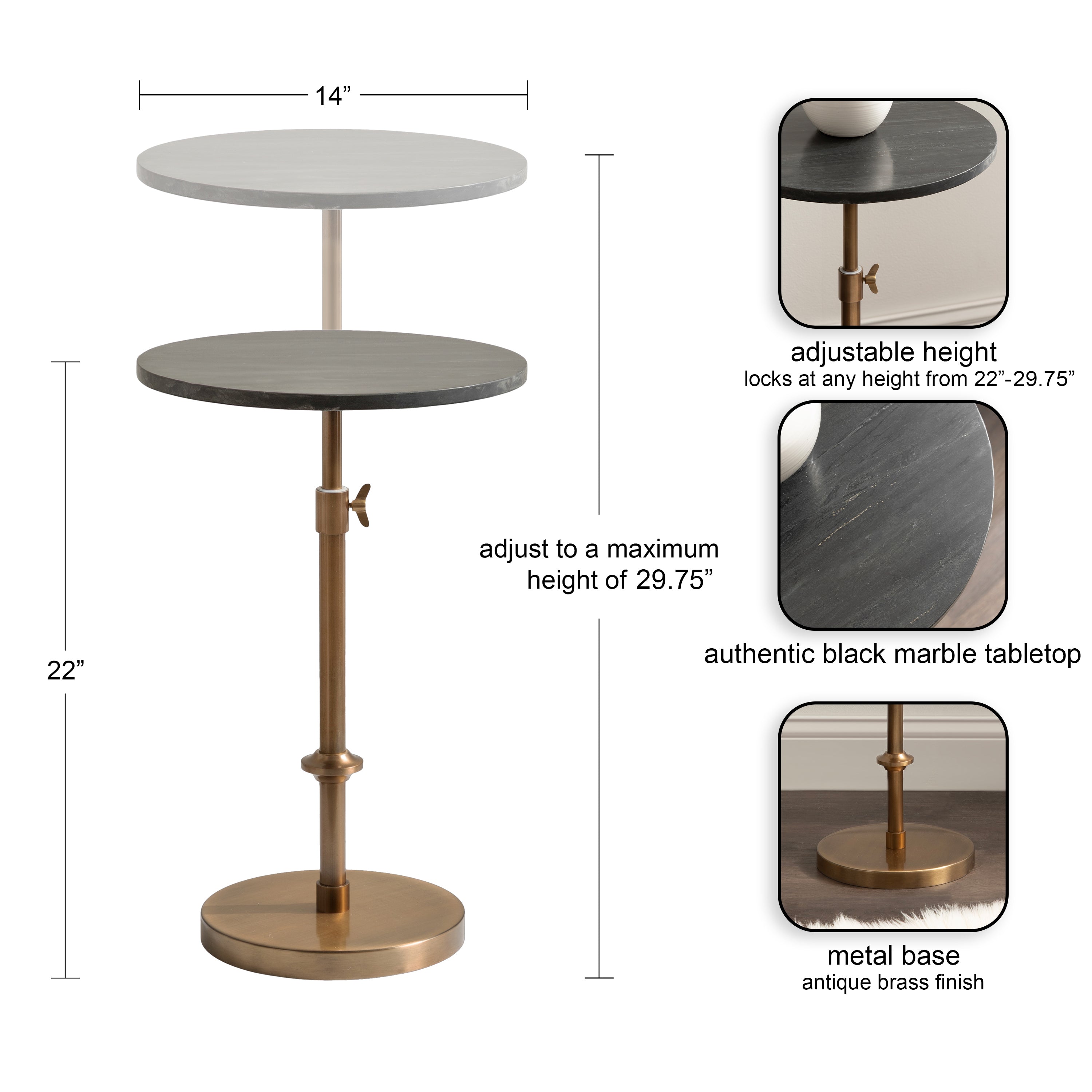 Drink Table Black Gold 14x14x30 2